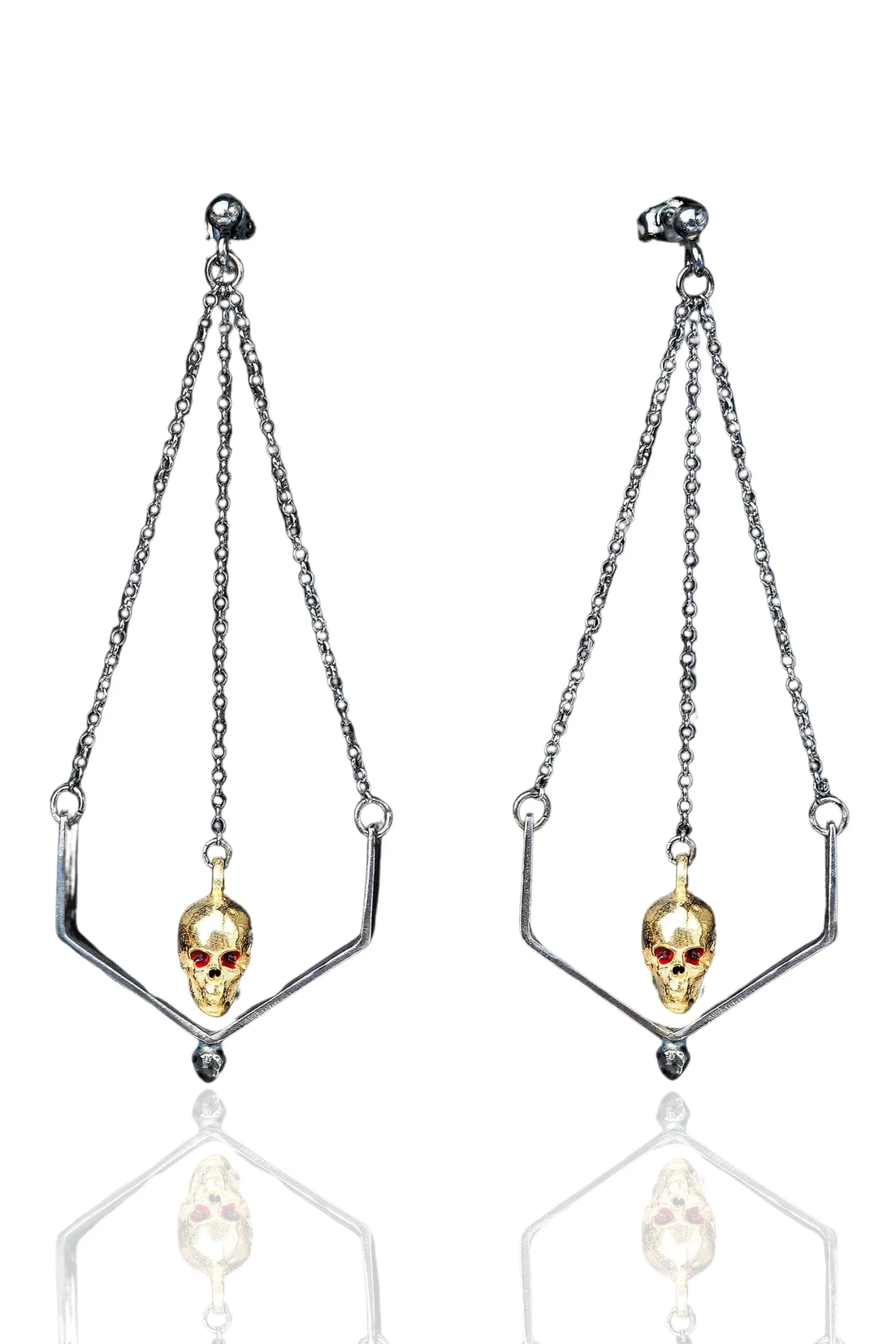 Unique sculls gold and black rhodium plated silver earrings