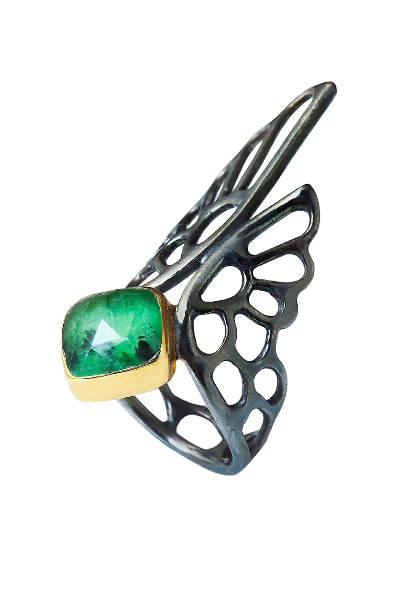 Zoisite black rhodium plated silver ring