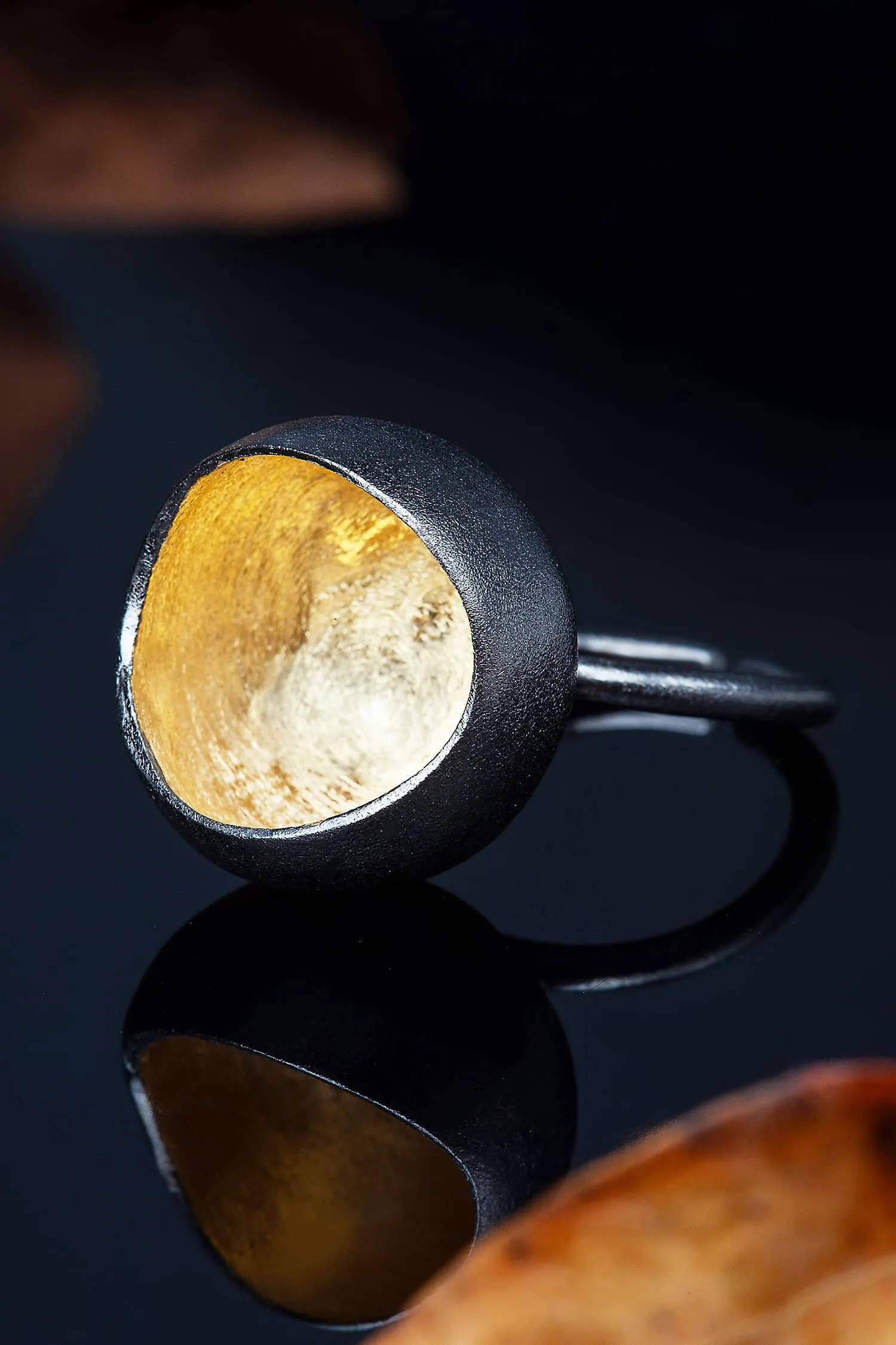 Handmade Jewellery | Ball gold and black rhodium plated silver ring gallery 3