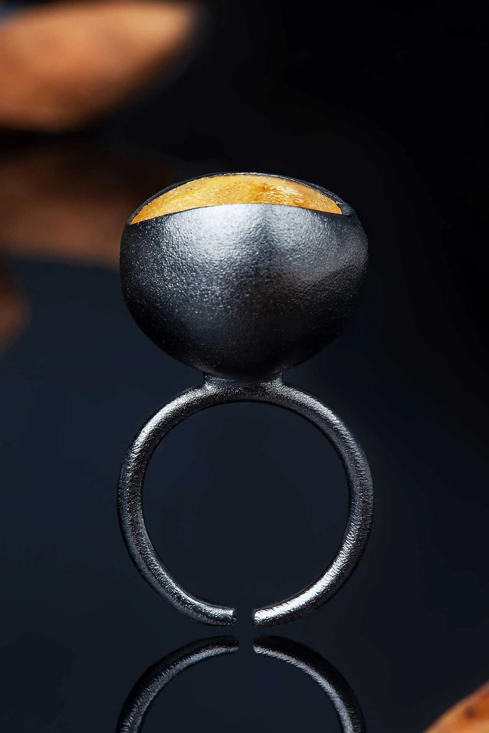 Handmade Jewellery | Ball gold and black rhodium plated silver ring gallery 1