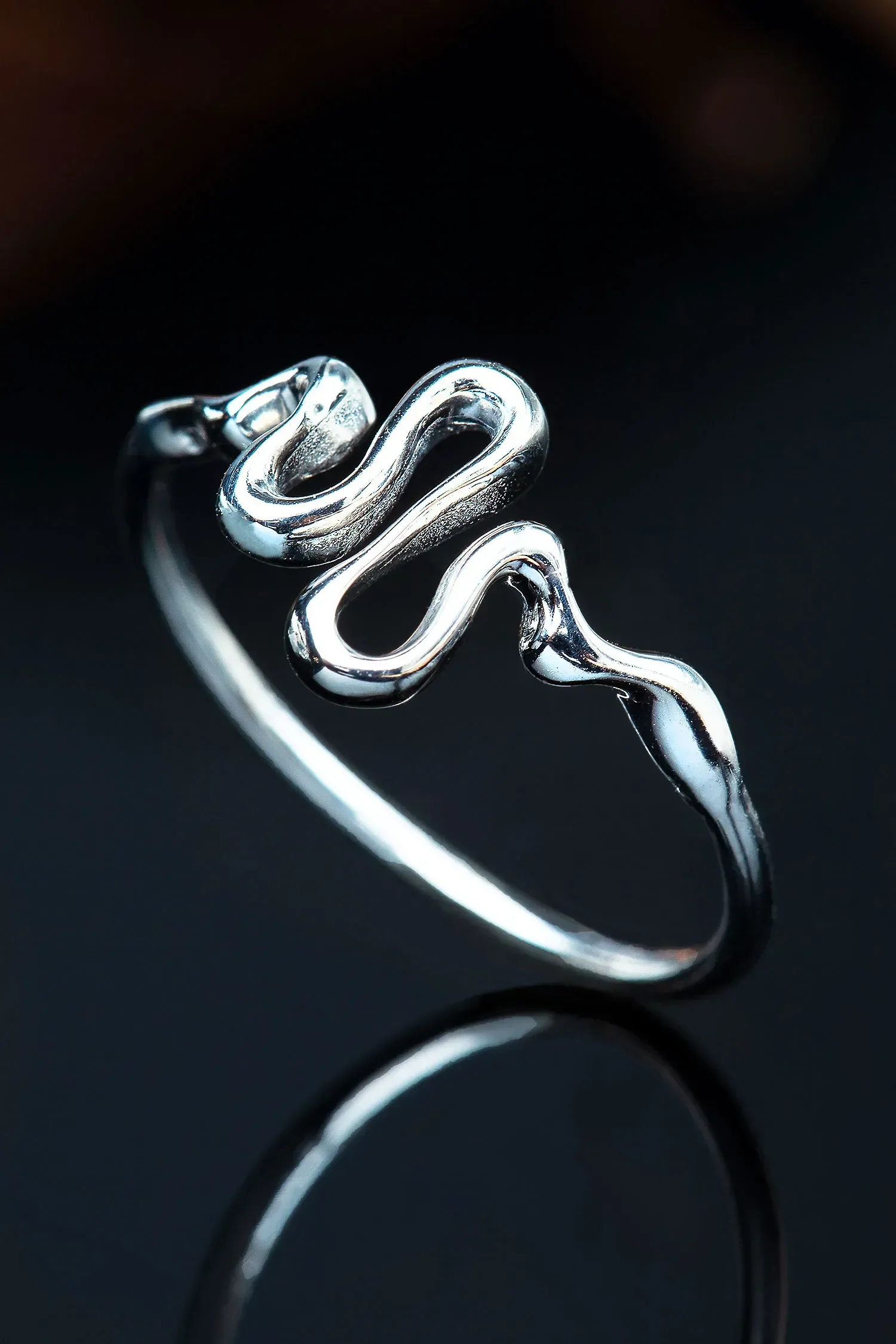 Handmade Jewellery | Snake minimal rhodium plated silver ring gallery 1