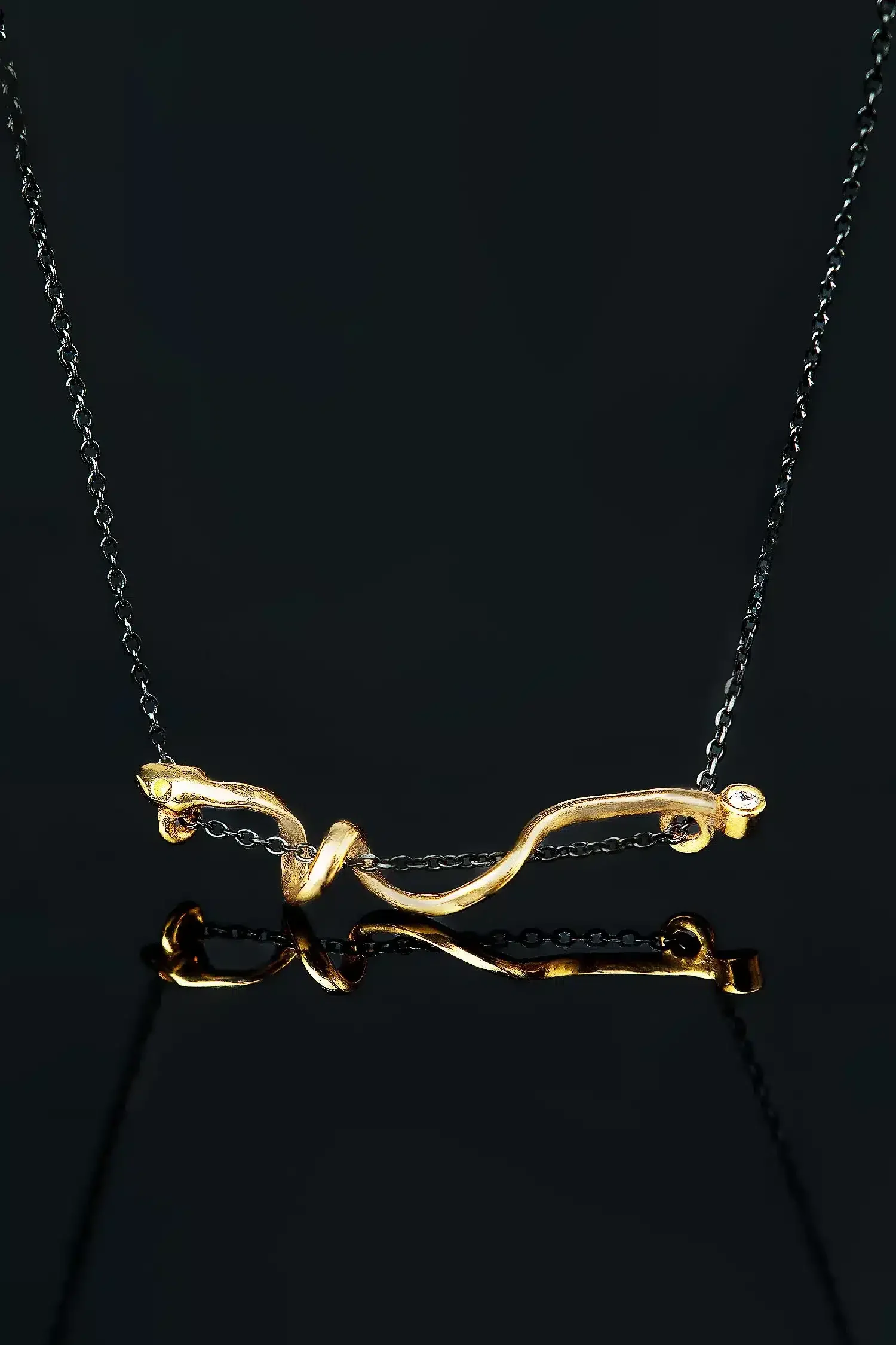 Handmade Jewellery | Snake gold and black rhodium plated silver necklace gallery 1