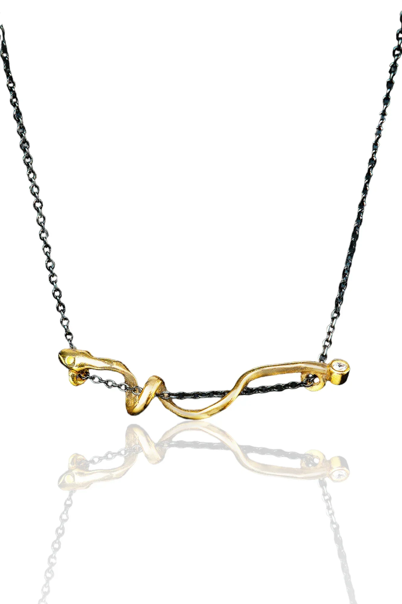 Handmade Jewellery | Snake gold and black rhodium plated silver necklace main