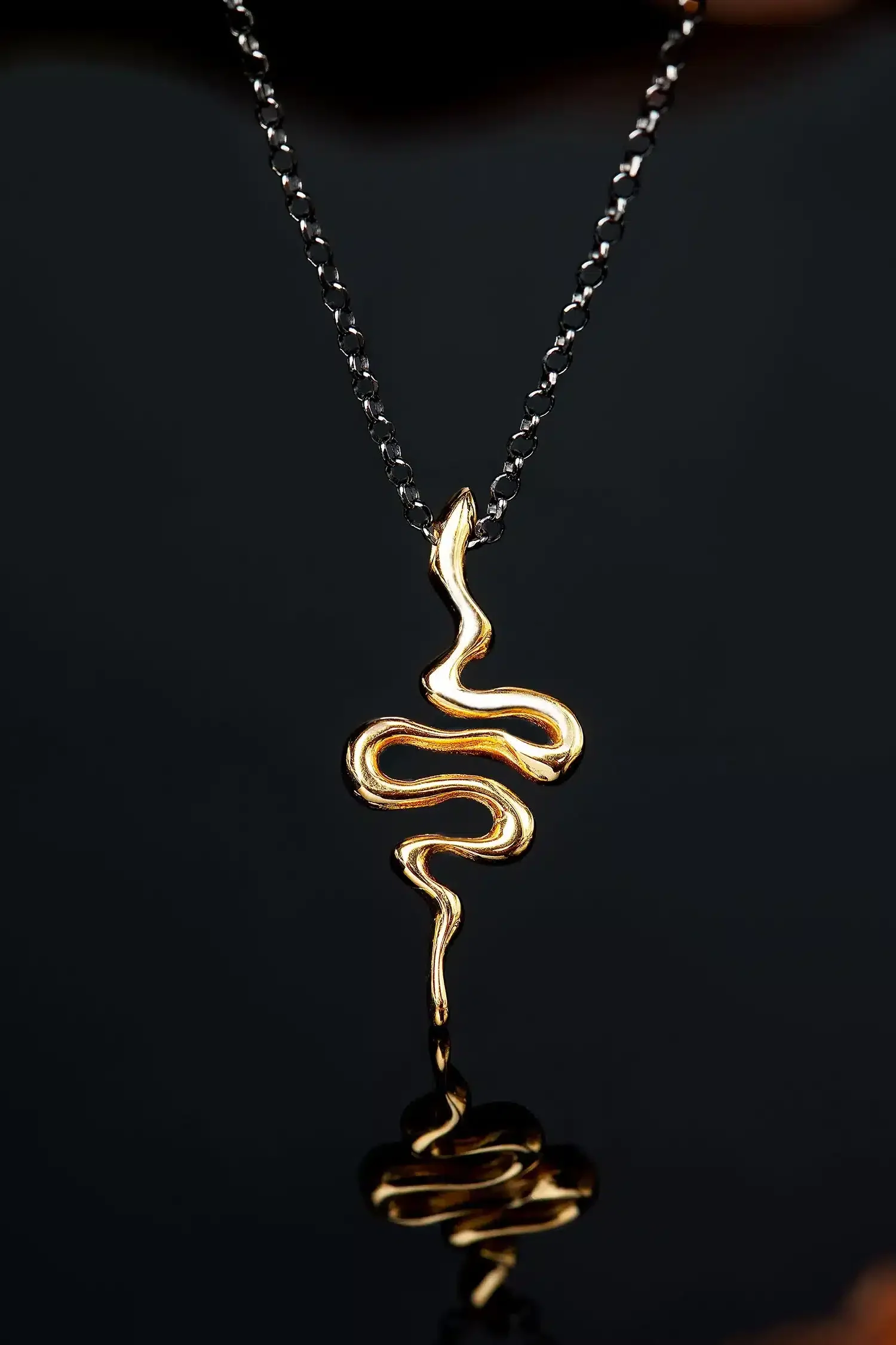 Handmade Jewellery | Snake gold and black rhodium plated silver necklace gallery 2