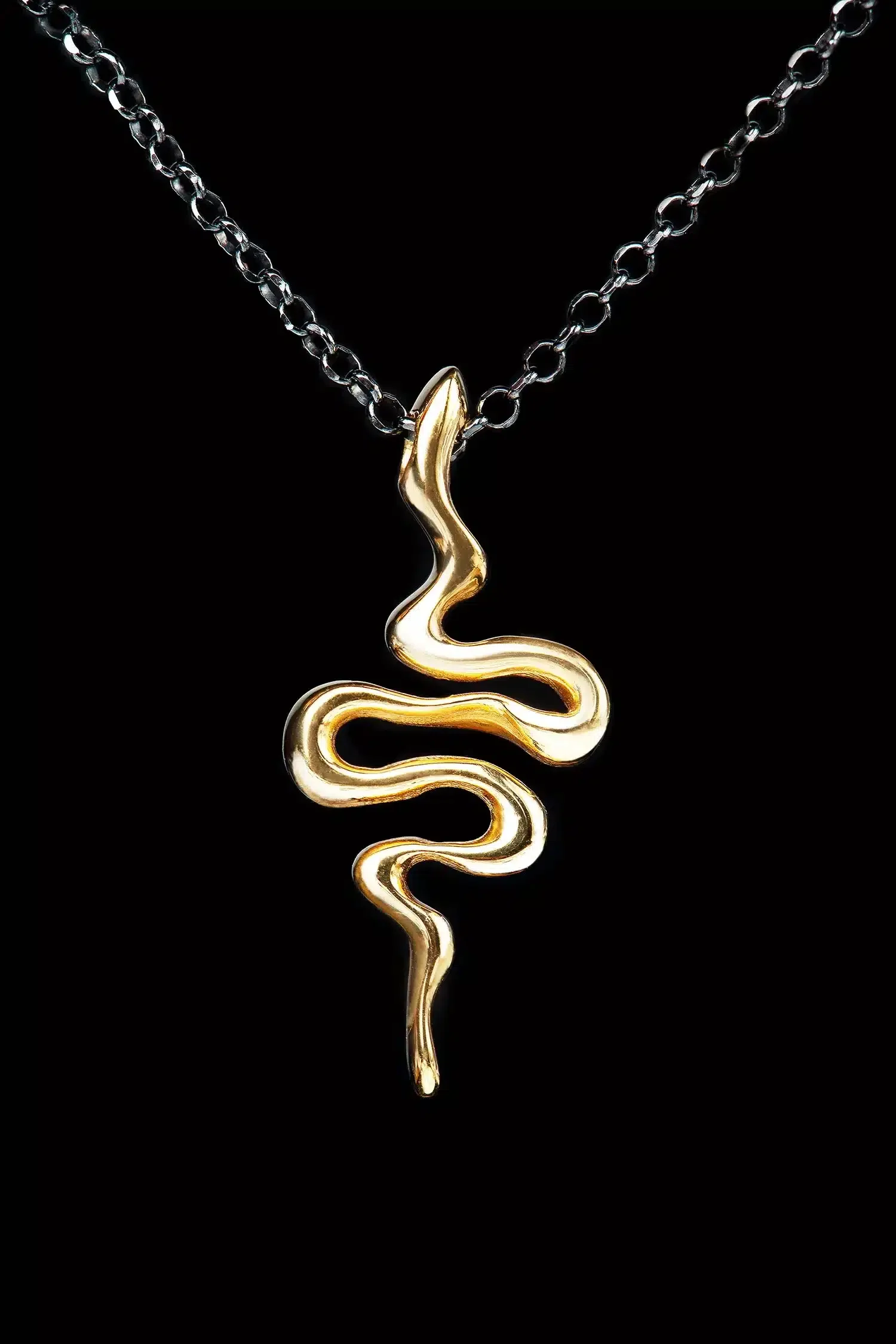 Handmade Jewellery | Snake gold and black rhodium plated silver necklace gallery 1