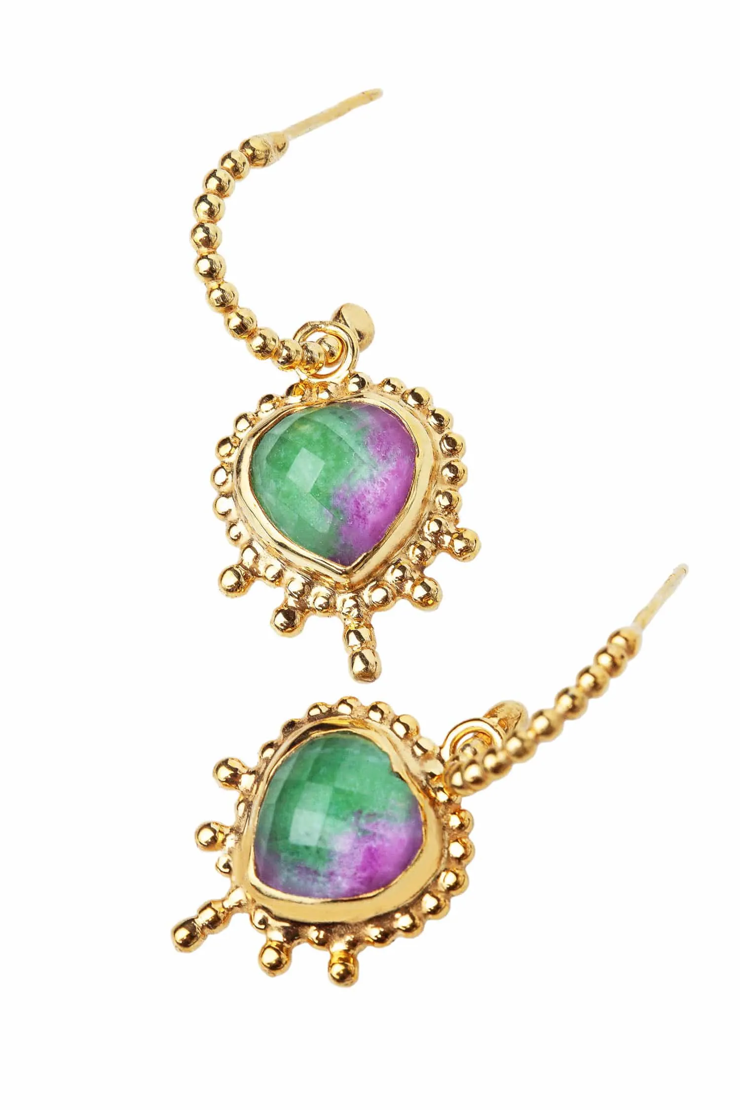 Handmade Jewellery | Ruby & zoisite Hearts gold plated silver earrings gallery 2