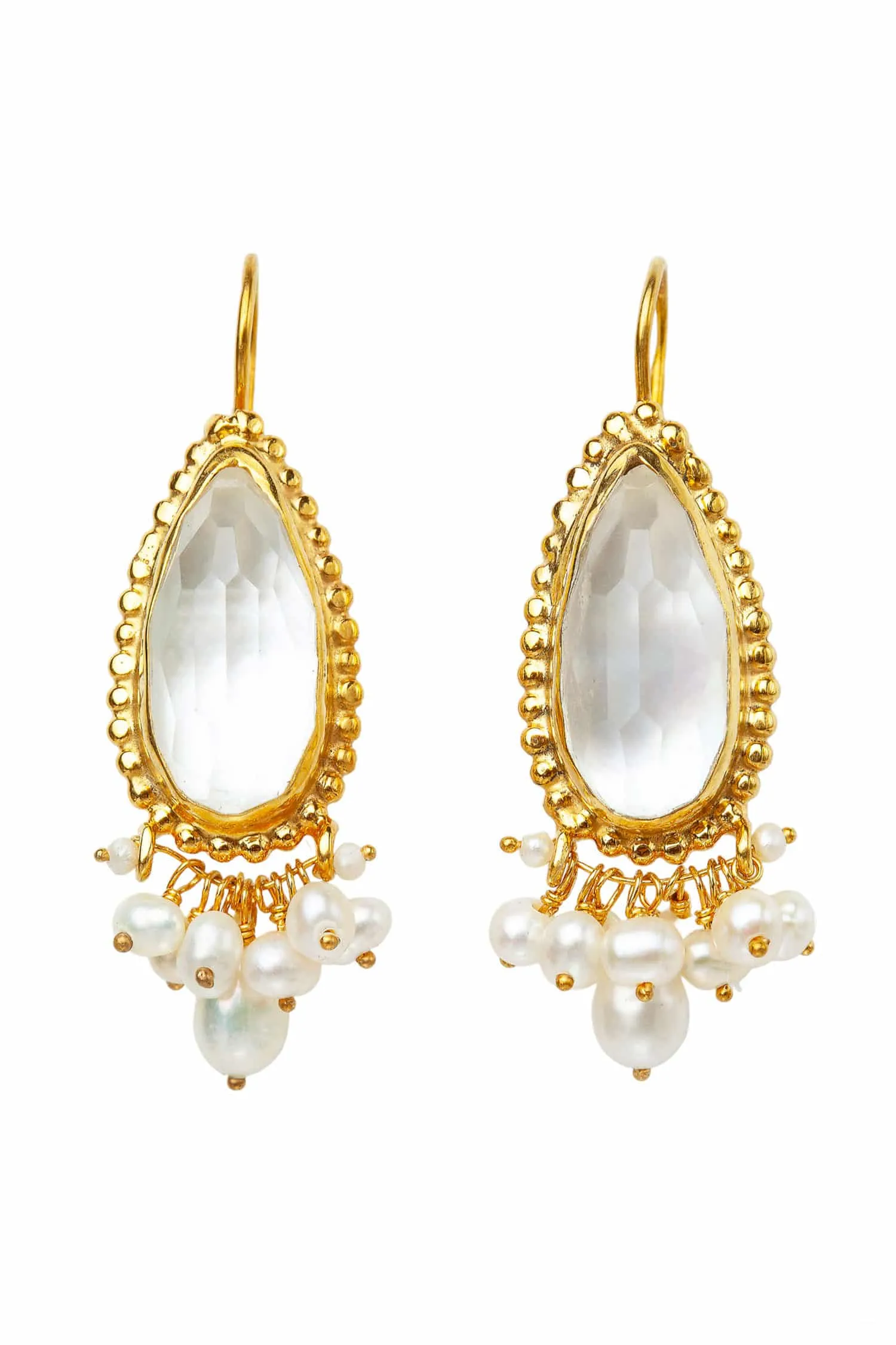 Handmade Jewellery | Mother of pearl gold plated silver earrings with pearls main