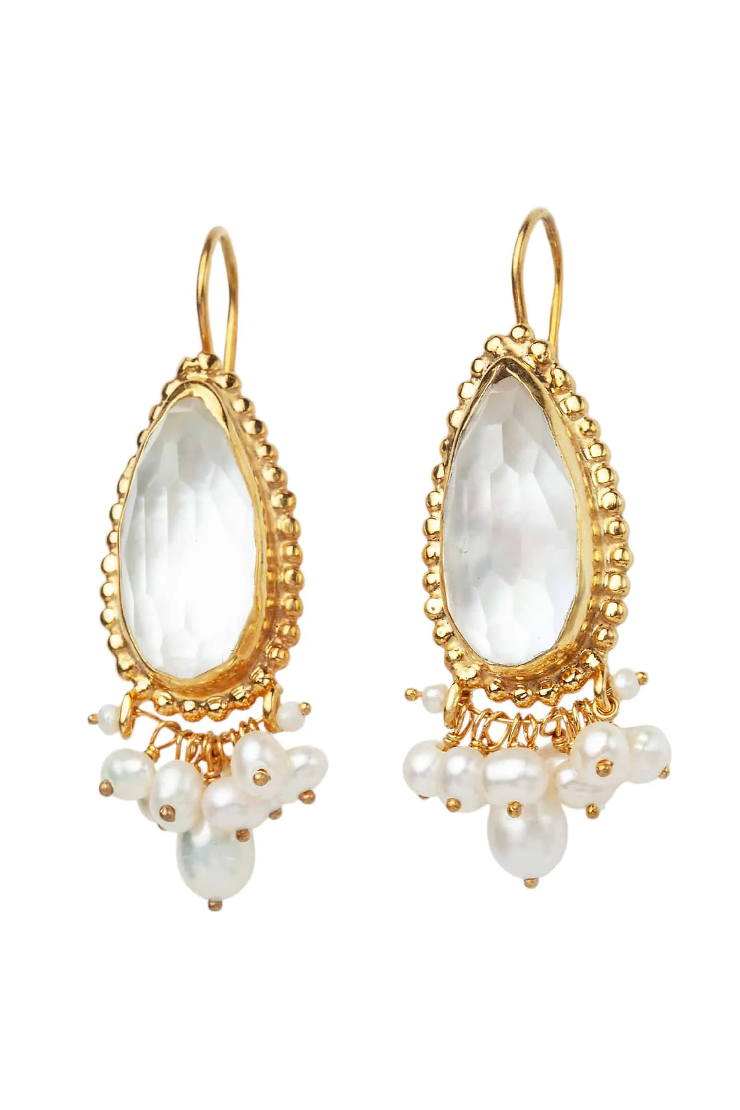 Handmade Jewellery | Mother of pearl gold plated silver earrings with pearls gallery 1