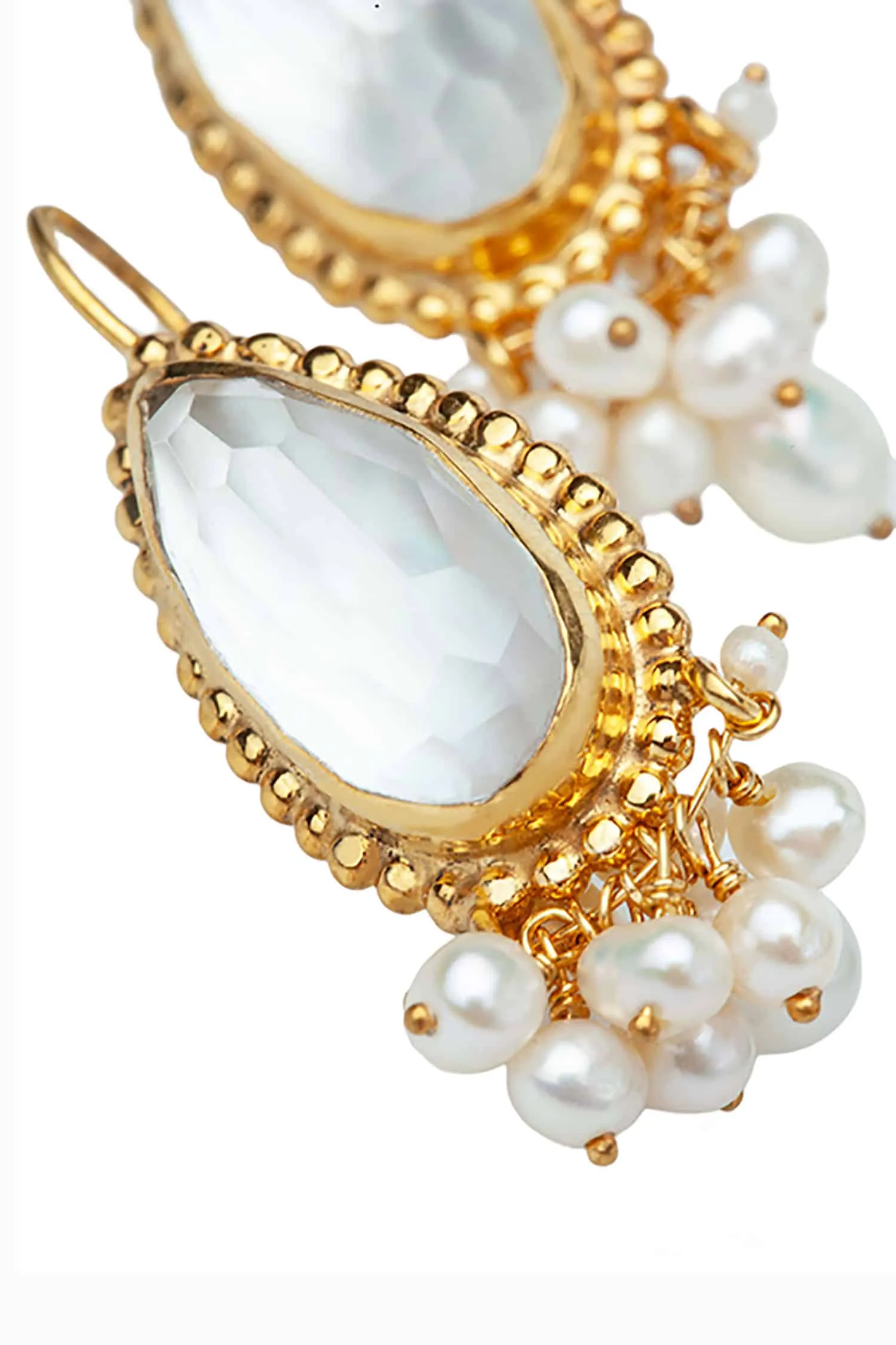 Handmade Jewellery | Mother of pearl gold plated silver earrings with pearls gallery 2