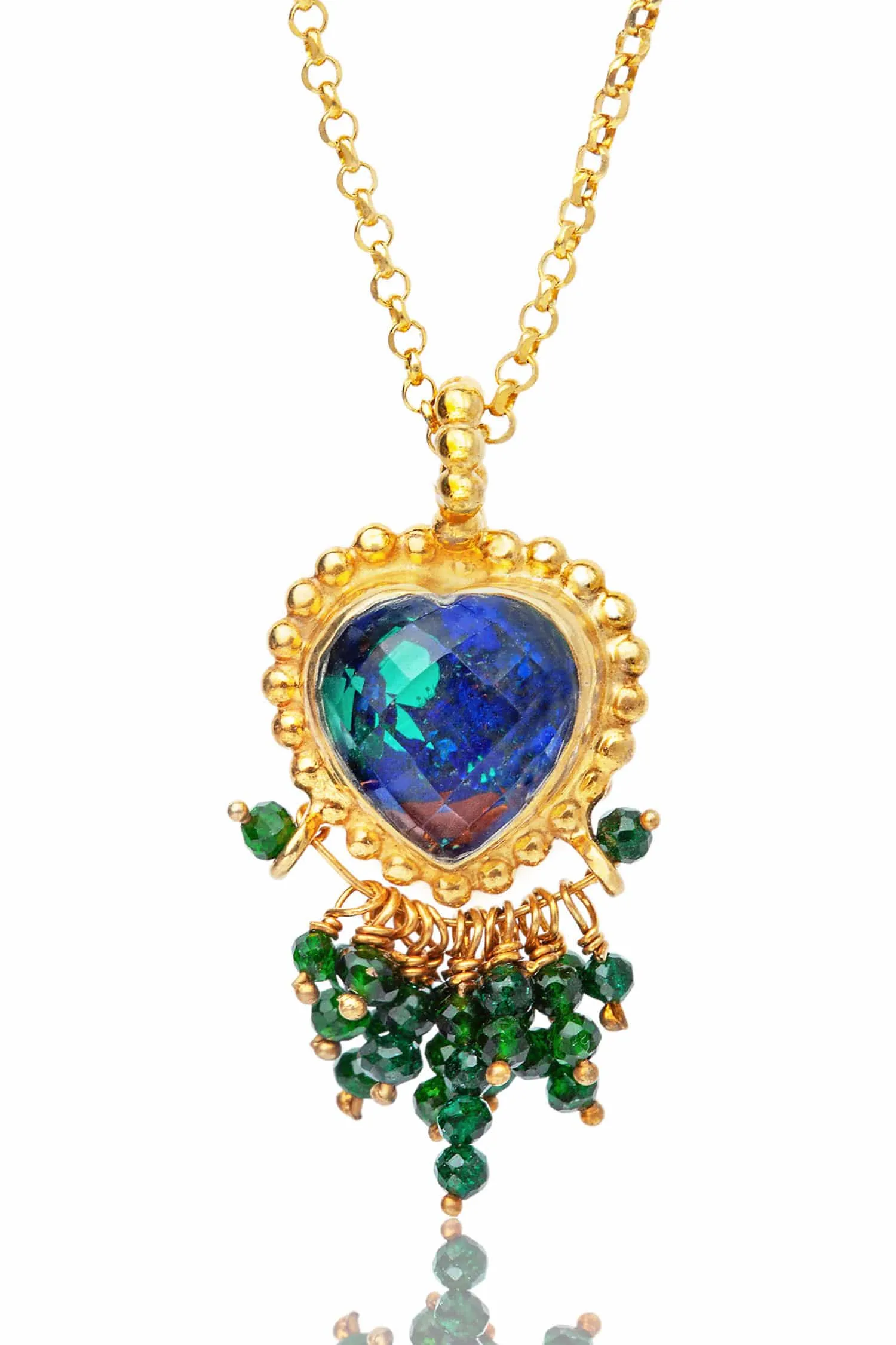 Azurite & Malachite heart gold plated silver necklace