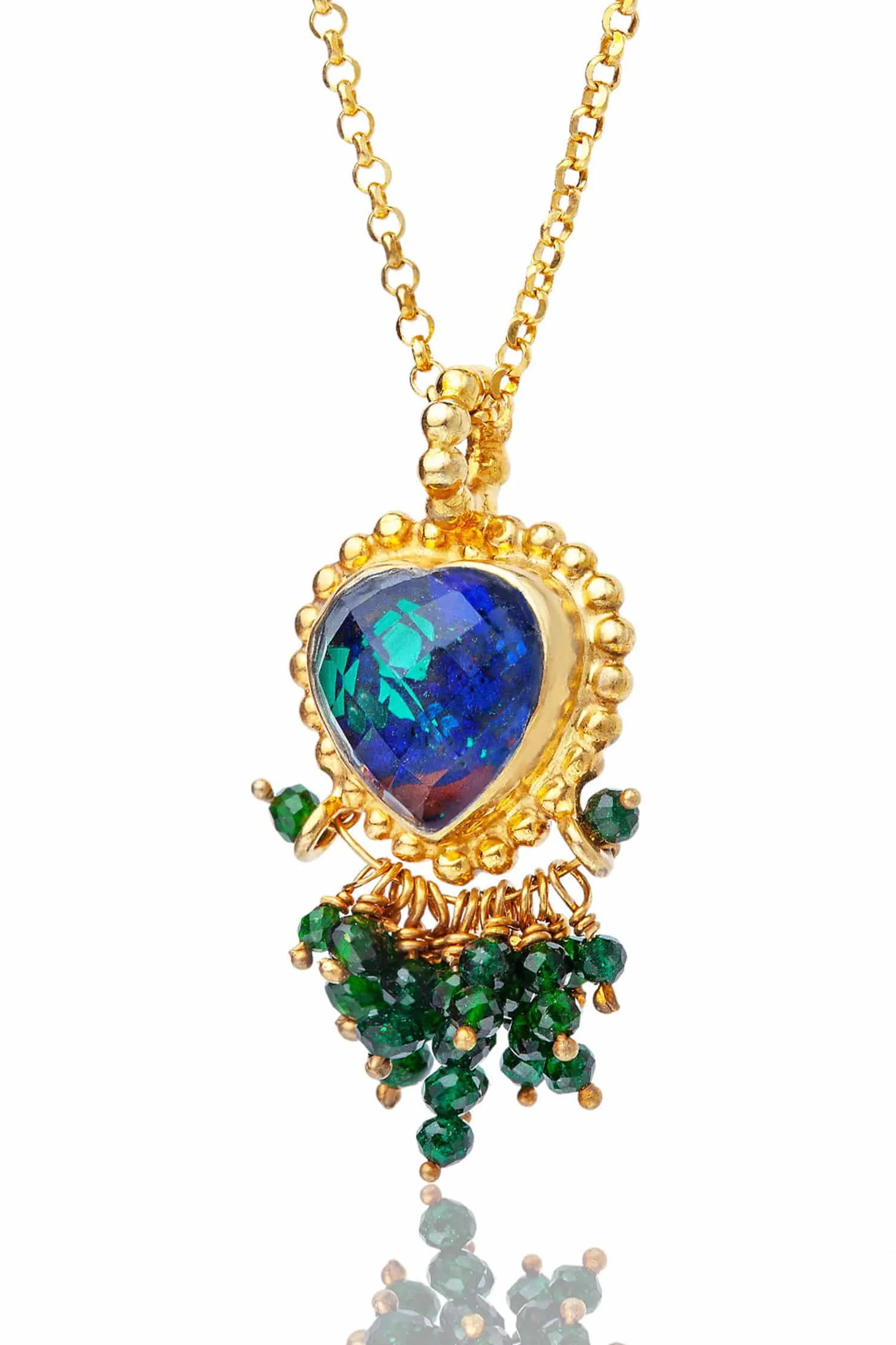 Handmade Jewellery | Azurite & Malachite heart gold plated silver necklace gallery 1