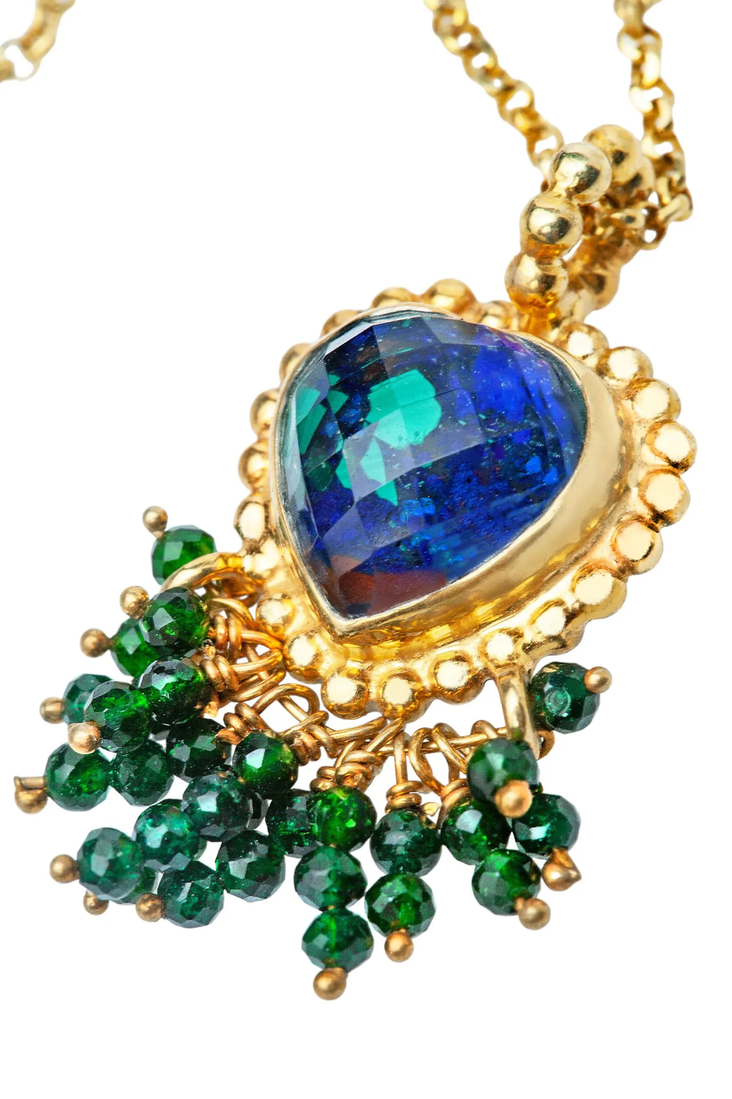 Handmade Jewellery | Azurite & Malachite heart gold plated silver necklace gallery 2