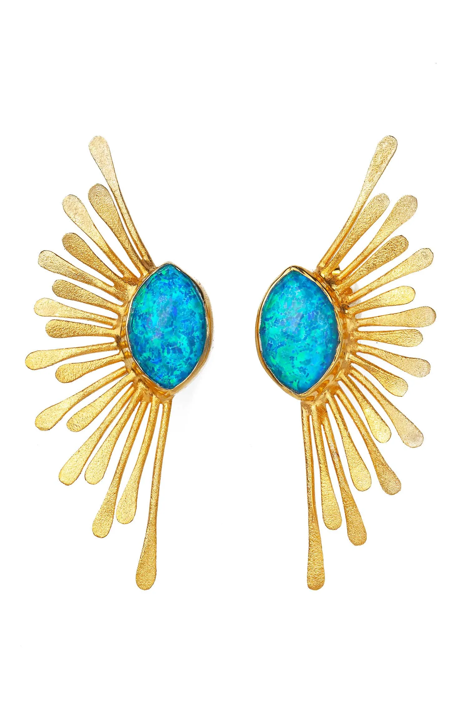 Handmade Jewellery | Blue opal statement gold plated silver earrings main