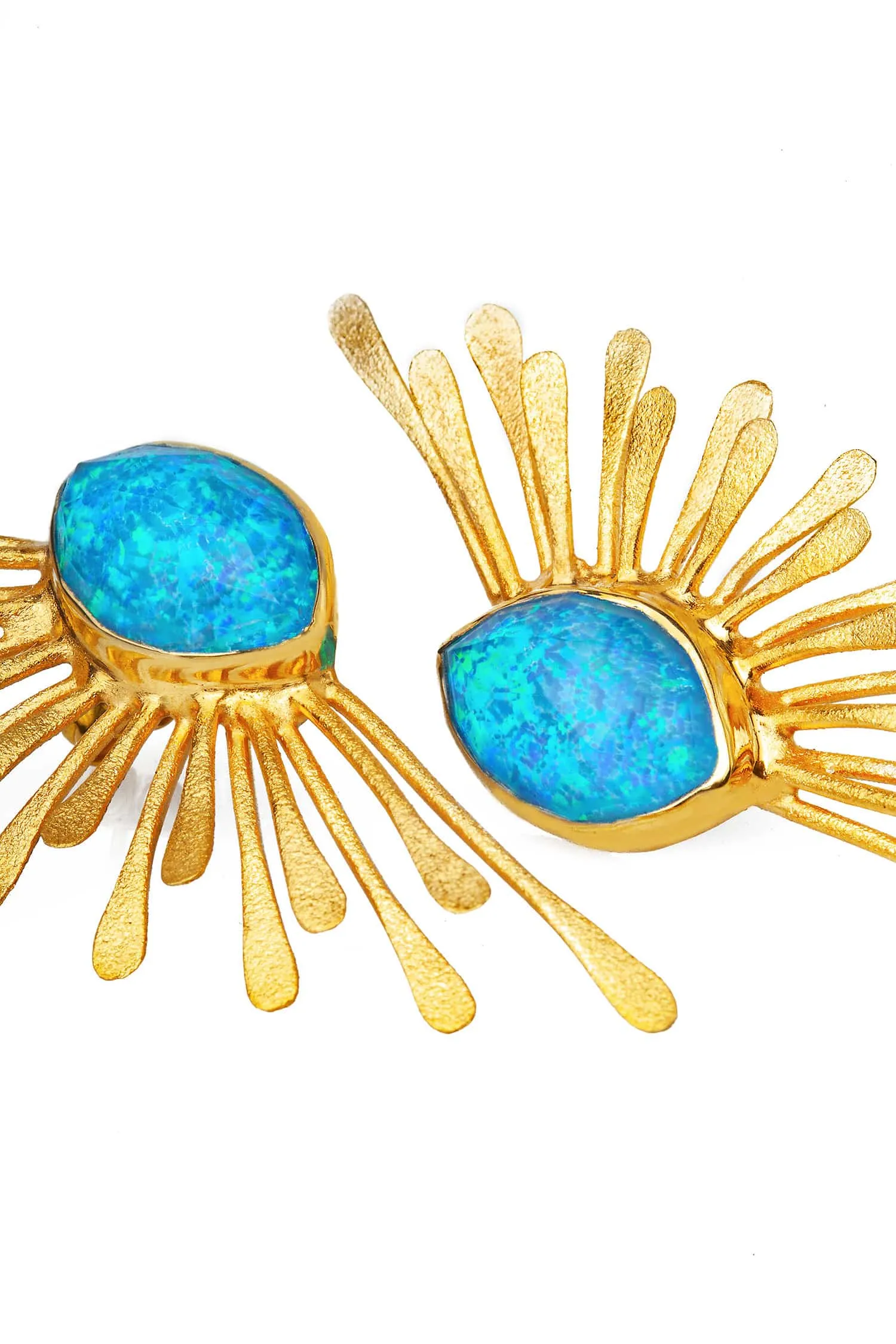 Handmade Jewellery | Blue opal statement gold plated silver earrings gallery 2