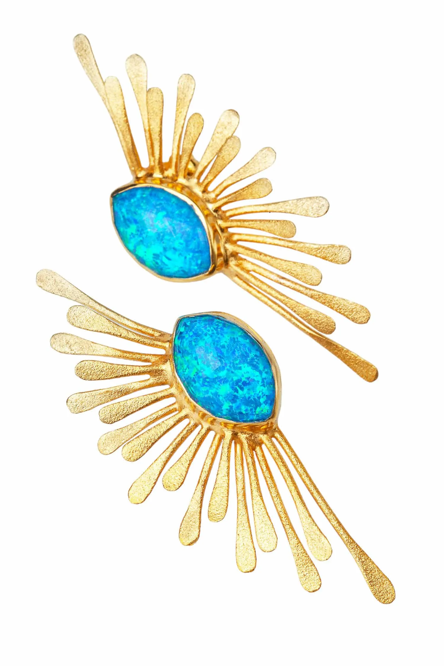 Handmade Jewellery | Blue opal statement gold plated silver earrings gallery 1