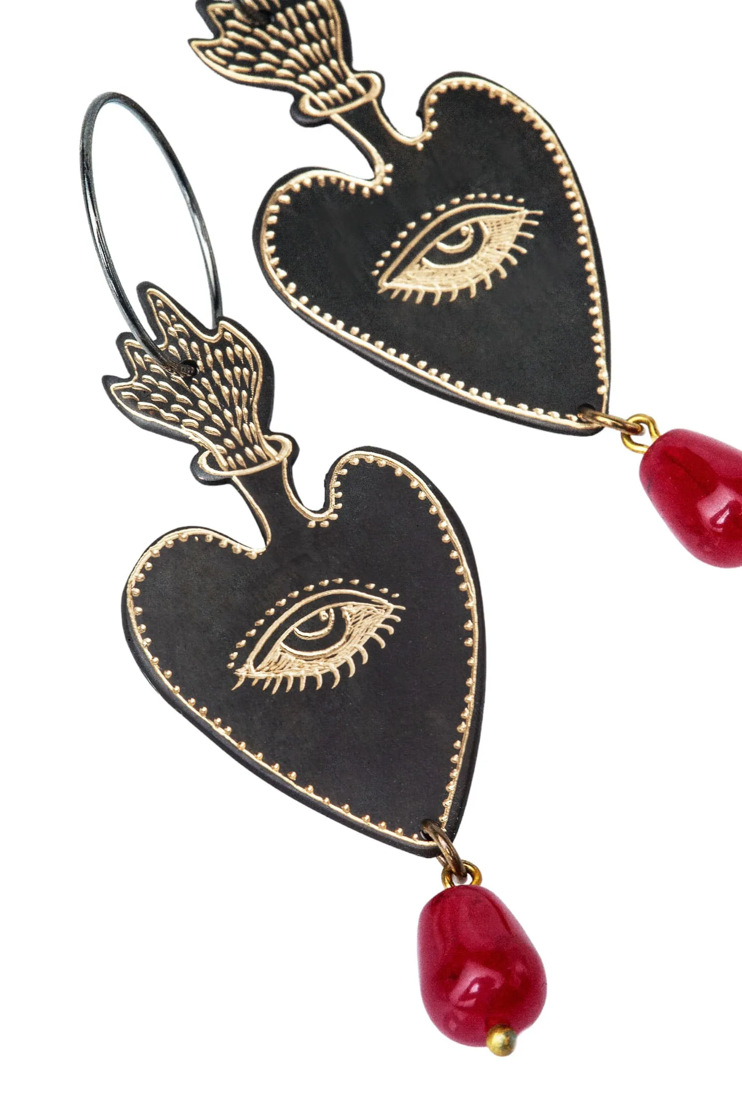 Handmade Jewellery | Hearts engraved bronze and silver earrings gallery 2