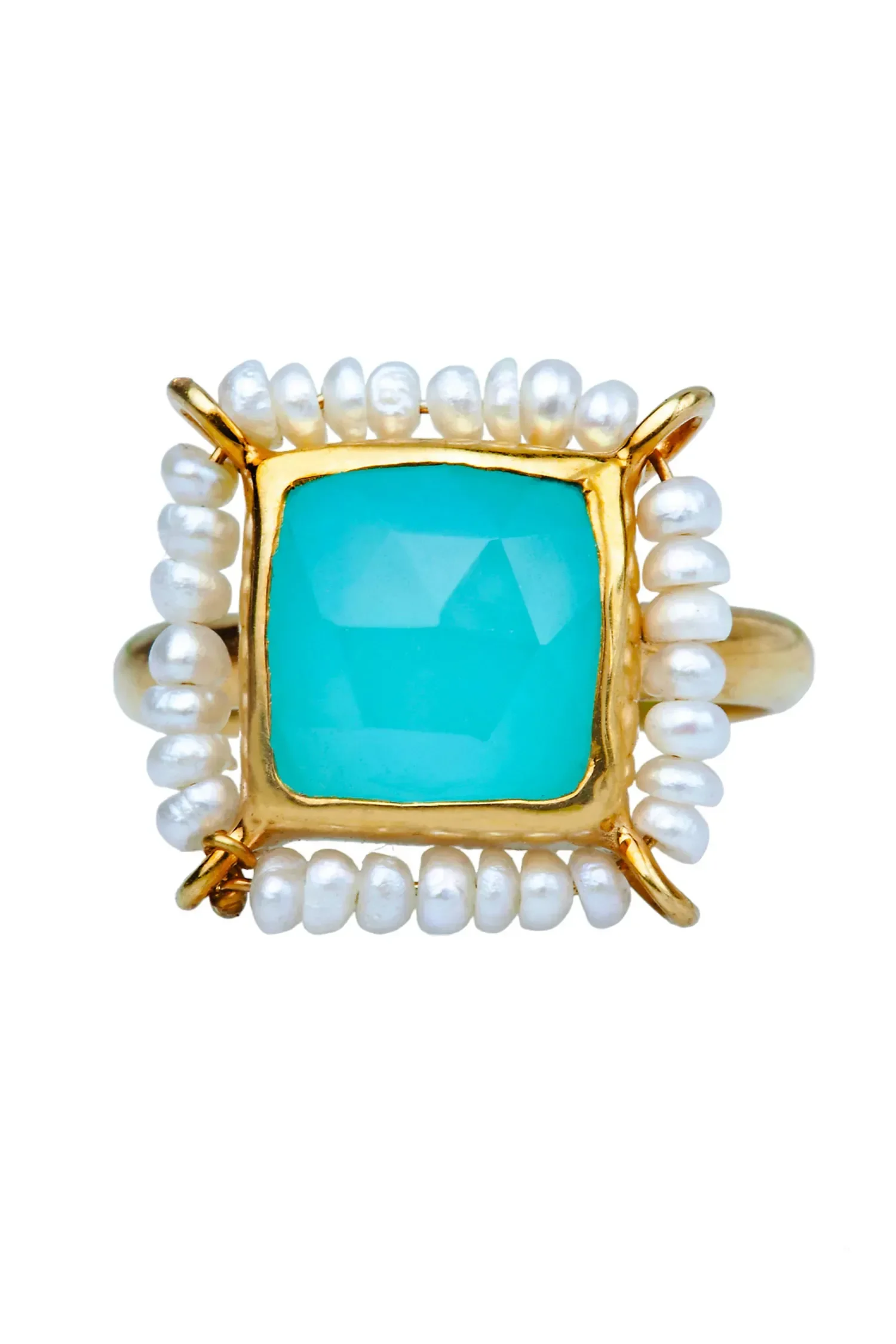 Handmade Jewellery | Aquaprase gold plated silver ring with pearls gallery 1