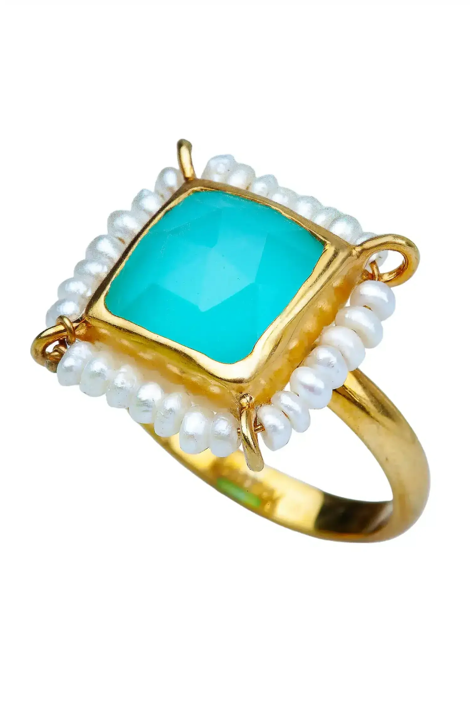 Aquaprase gold plated silver ring with pearls