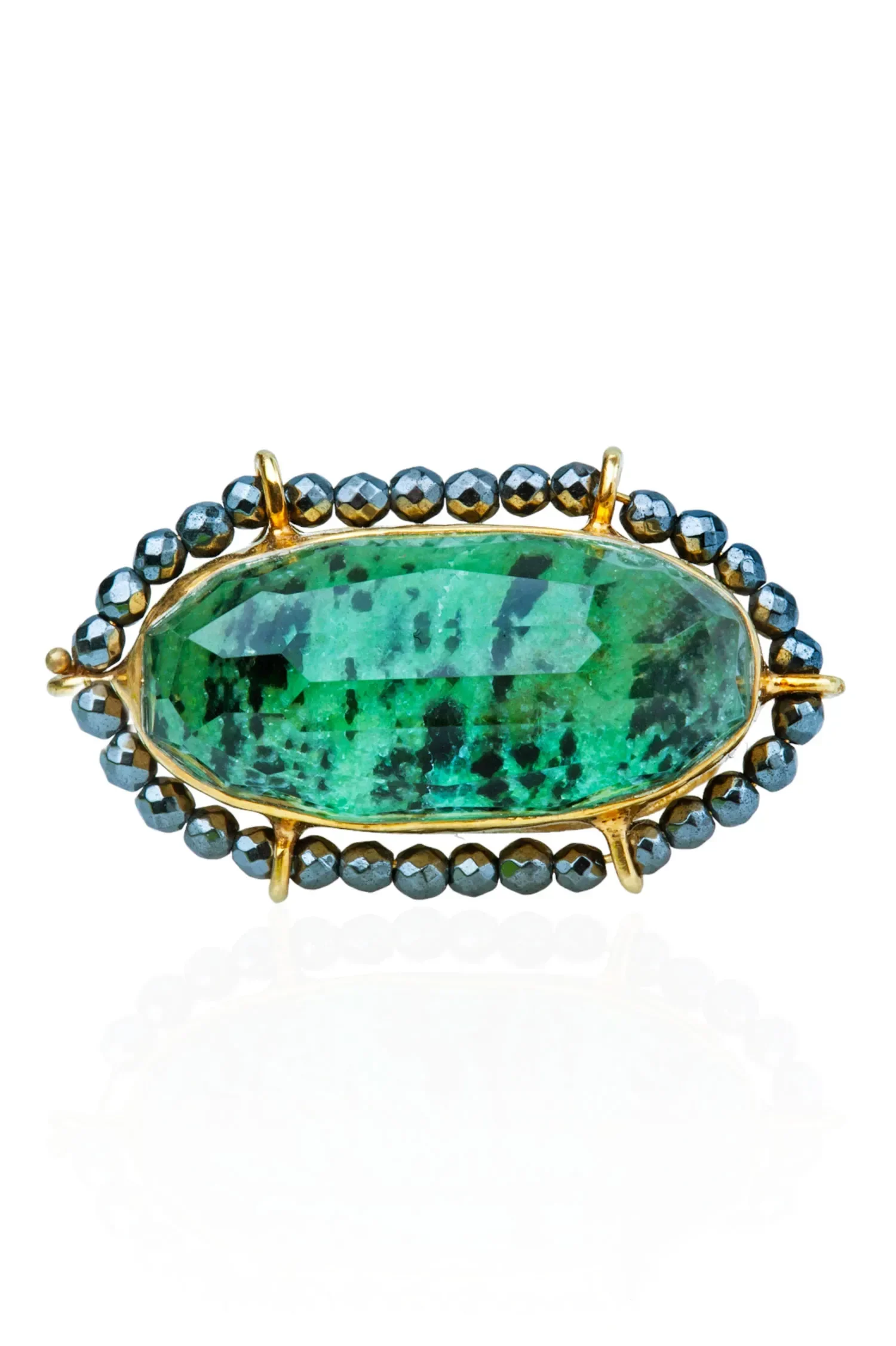 Handmade Jewellery | Zoisite and hematite gold plated silver ring gallery 3