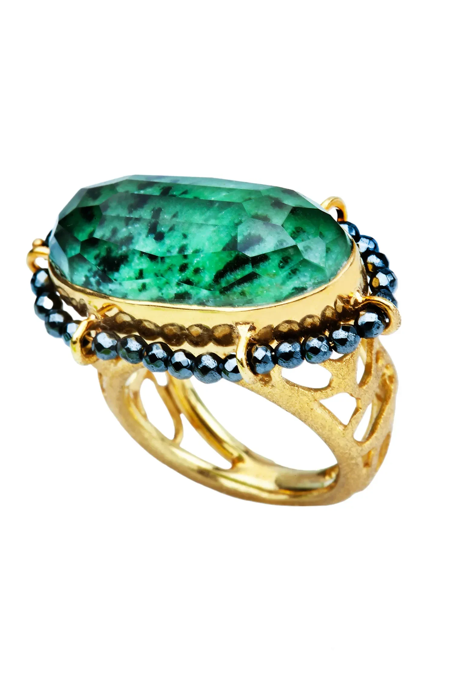 Handmade Jewellery | Zoisite and hematite gold plated silver ring main