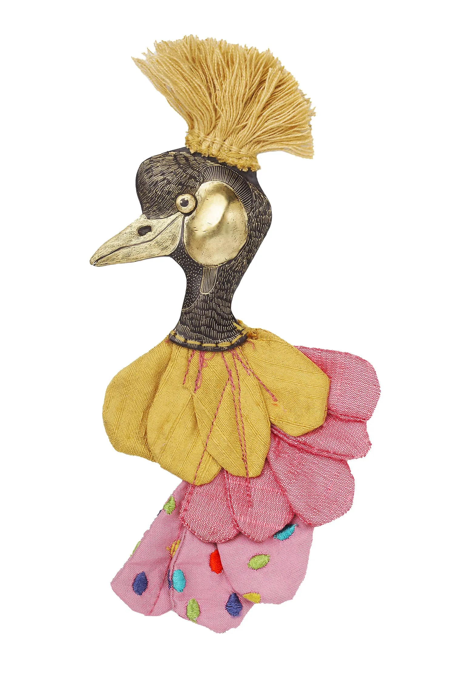 Handmade Jewellery | Hoopoe engraved bronze brooch with fabrics main