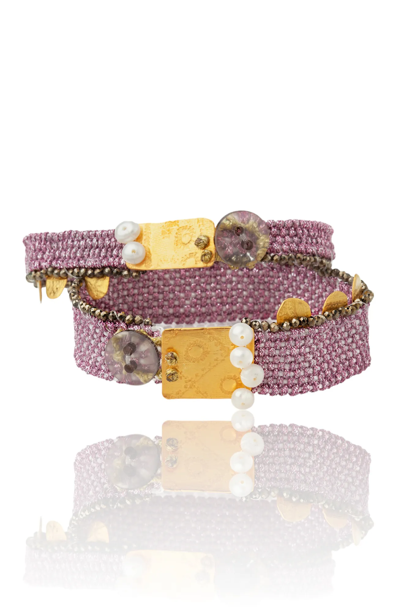 Handmade Jewellery | Woven bracelet with gold plated silver and pyrite gallery 3