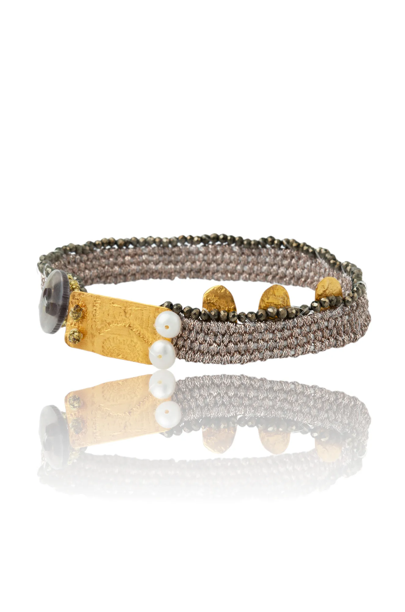 Handmade Jewellery | Woven bracelet with gold plated silver and pyrite gallery 2