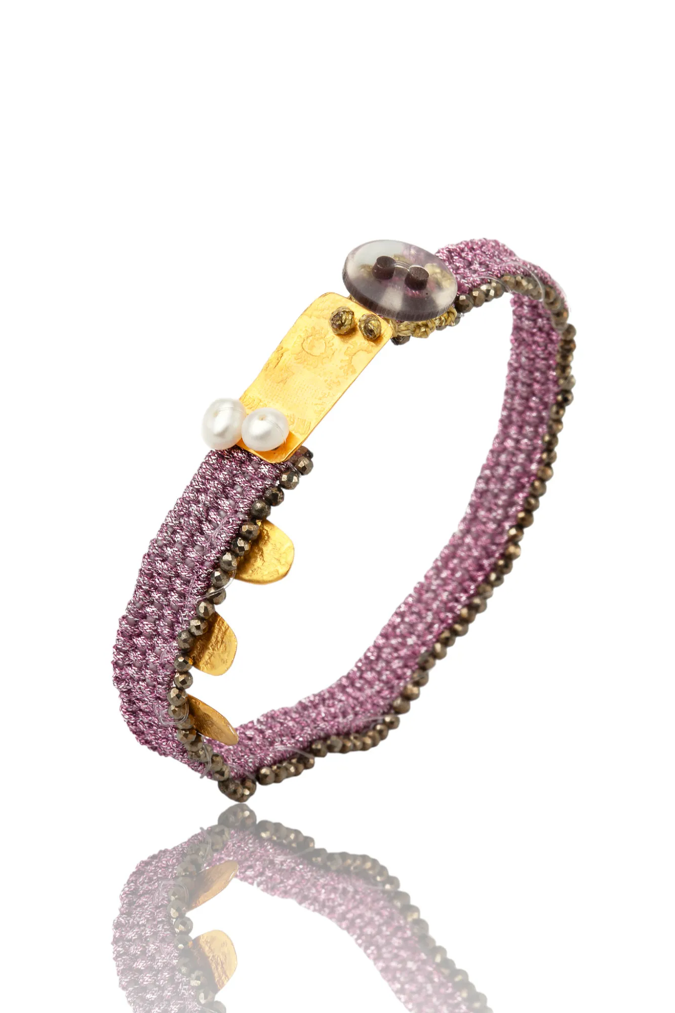 Handmade Jewellery | Woven bracelet with gold plated silver and pyrite main