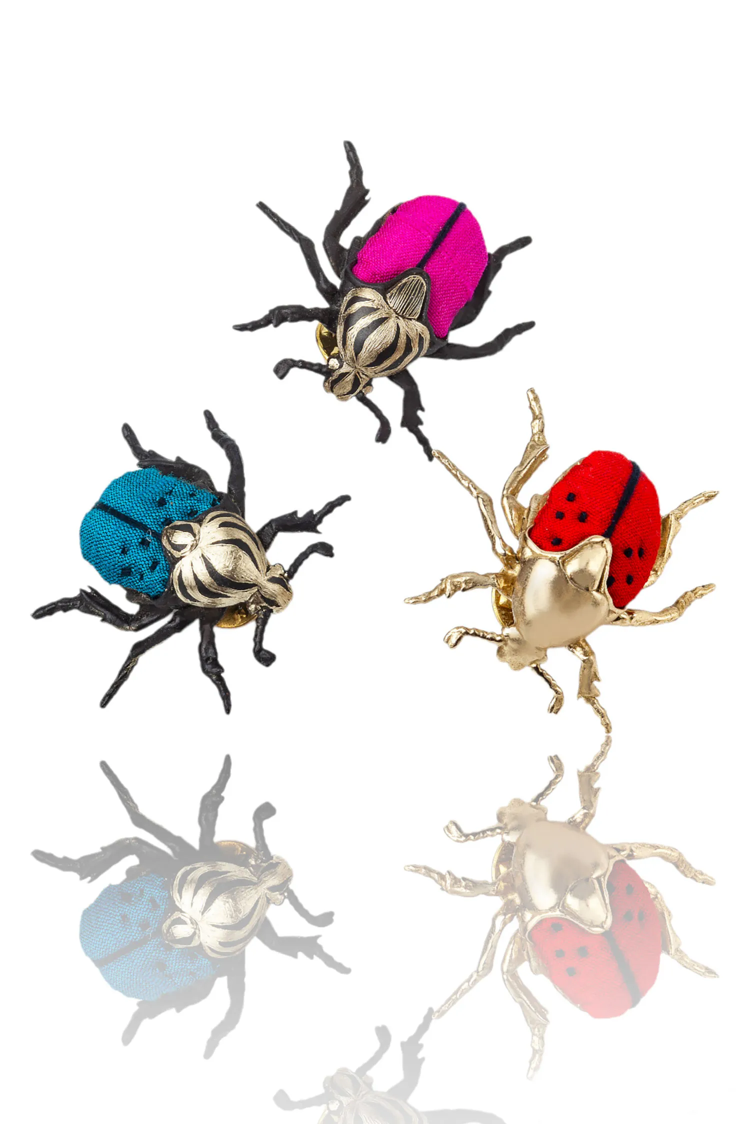 Handmade Jewellery | Beetle bronze brooch combined with red silk gallery 4