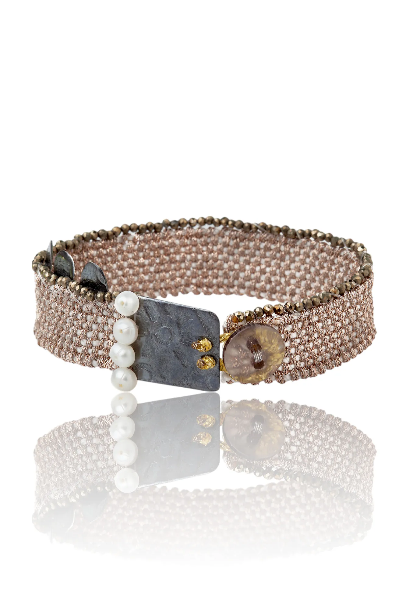 Handmade Jewellery | Woven brown bracelet with black plated silver main