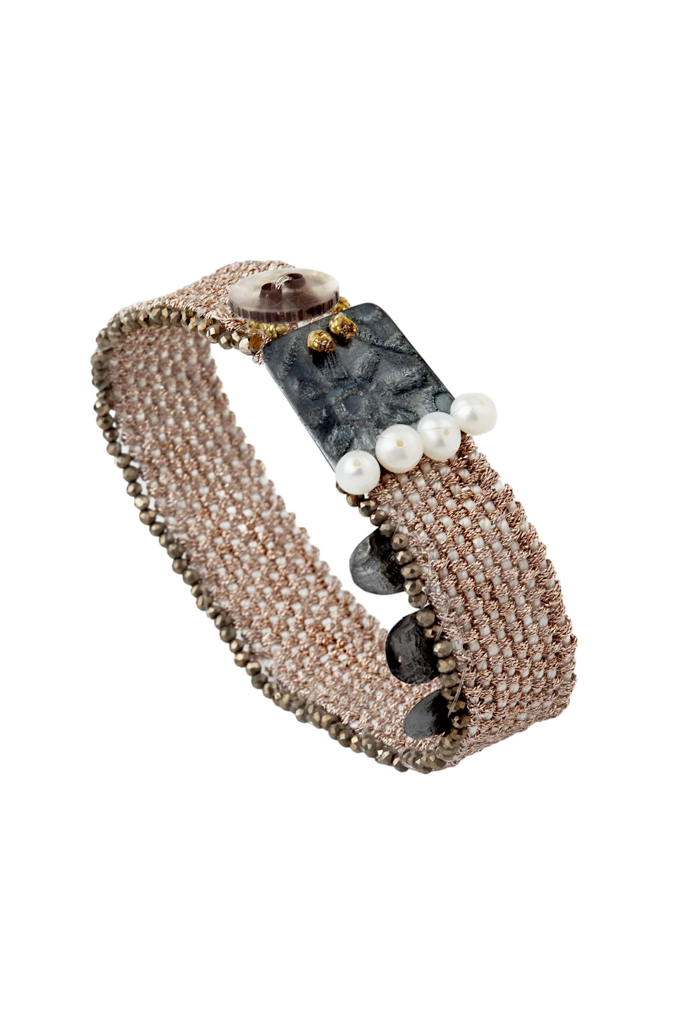 Handmade Jewellery | Woven brown bracelet with black plated silver gallery 1