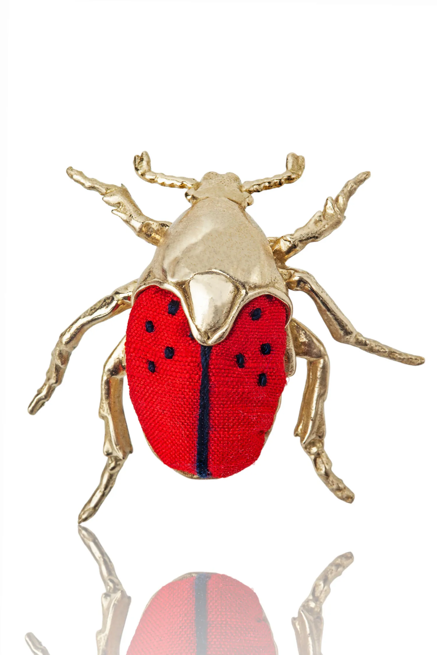 Handmade Jewellery | Beetle bronze brooch combined with red silk gallery 1