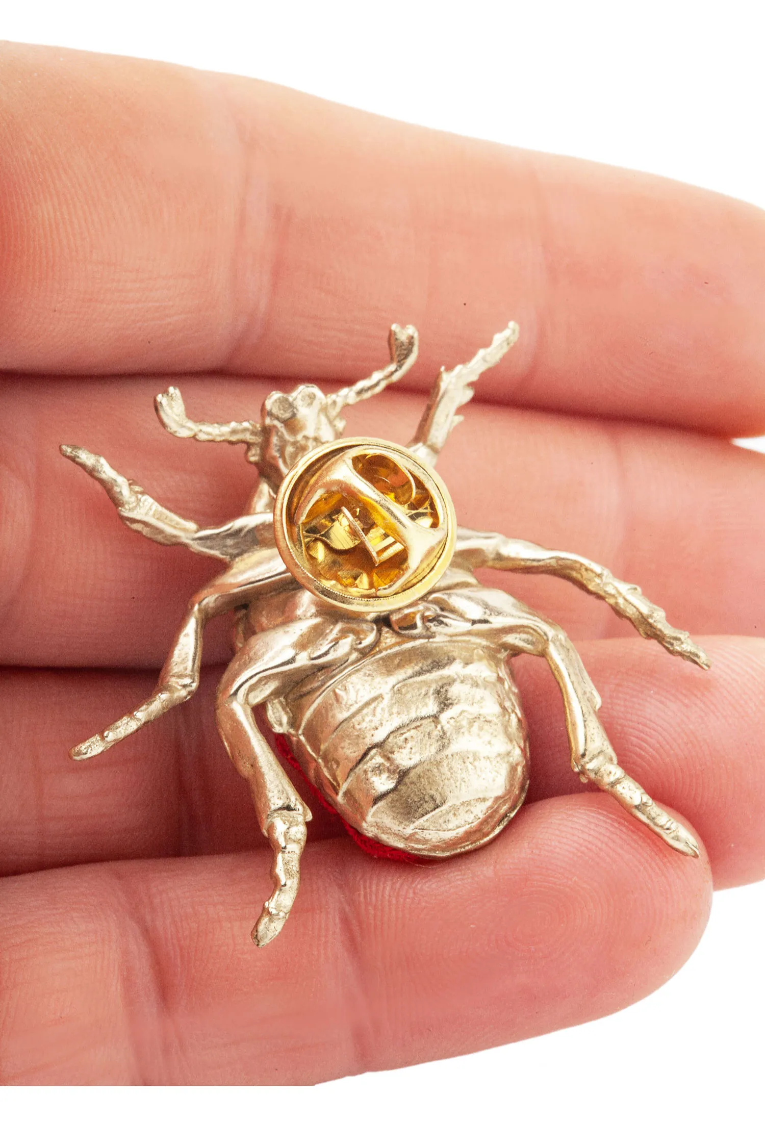 Handmade Jewellery | Beetle bronze brooch combined with red silk gallery 3