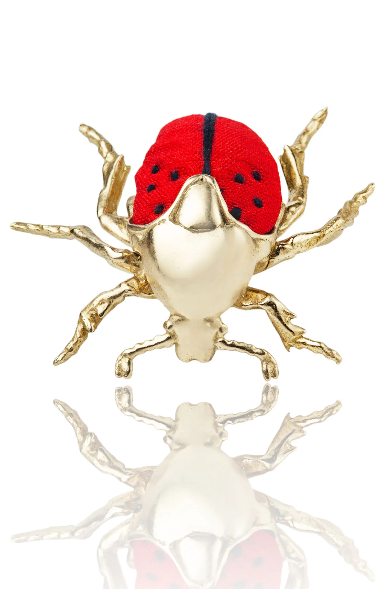 Handmade Jewellery | Beetle bronze brooch combined with red silk main