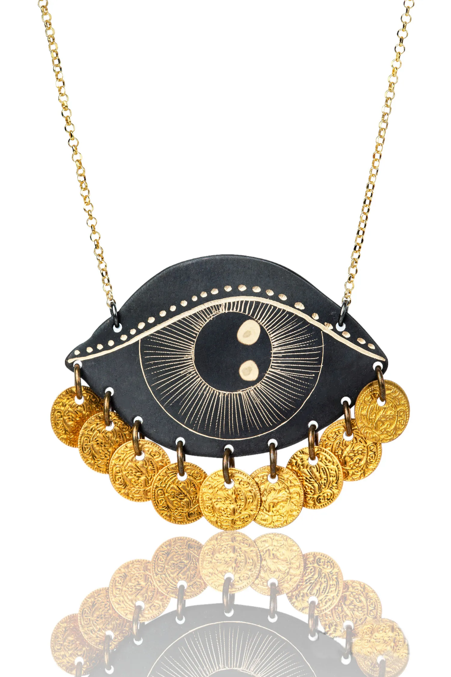 Handmade Jewellery | Eye engraved bronze and silver necklace main