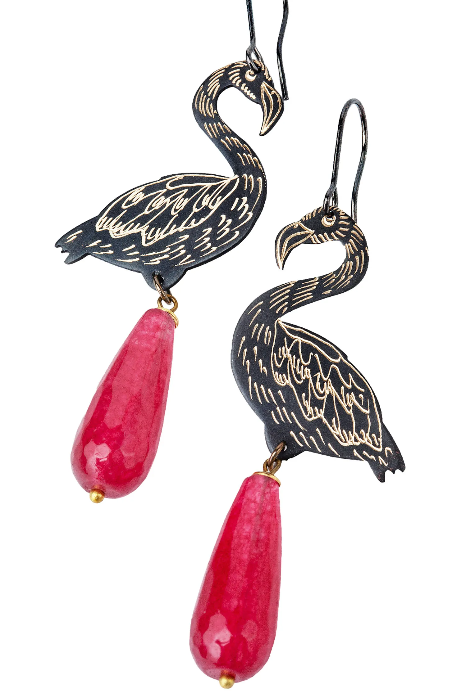 Handmade Jewellery | Flamingo engraved bronze and silver earrings gallery 1