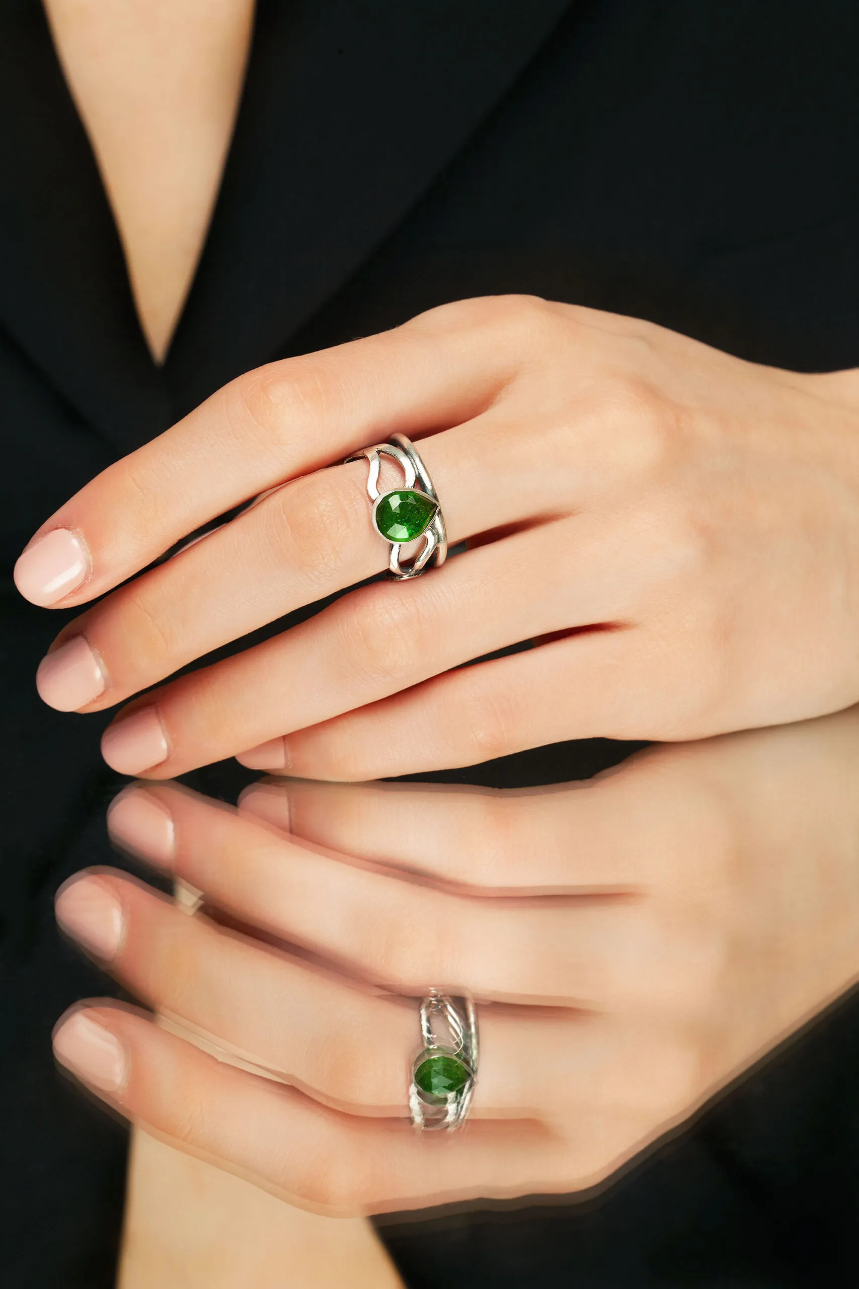 Handmade Jewellery | Tourmaline paisley oxidized silver ring gallery 1