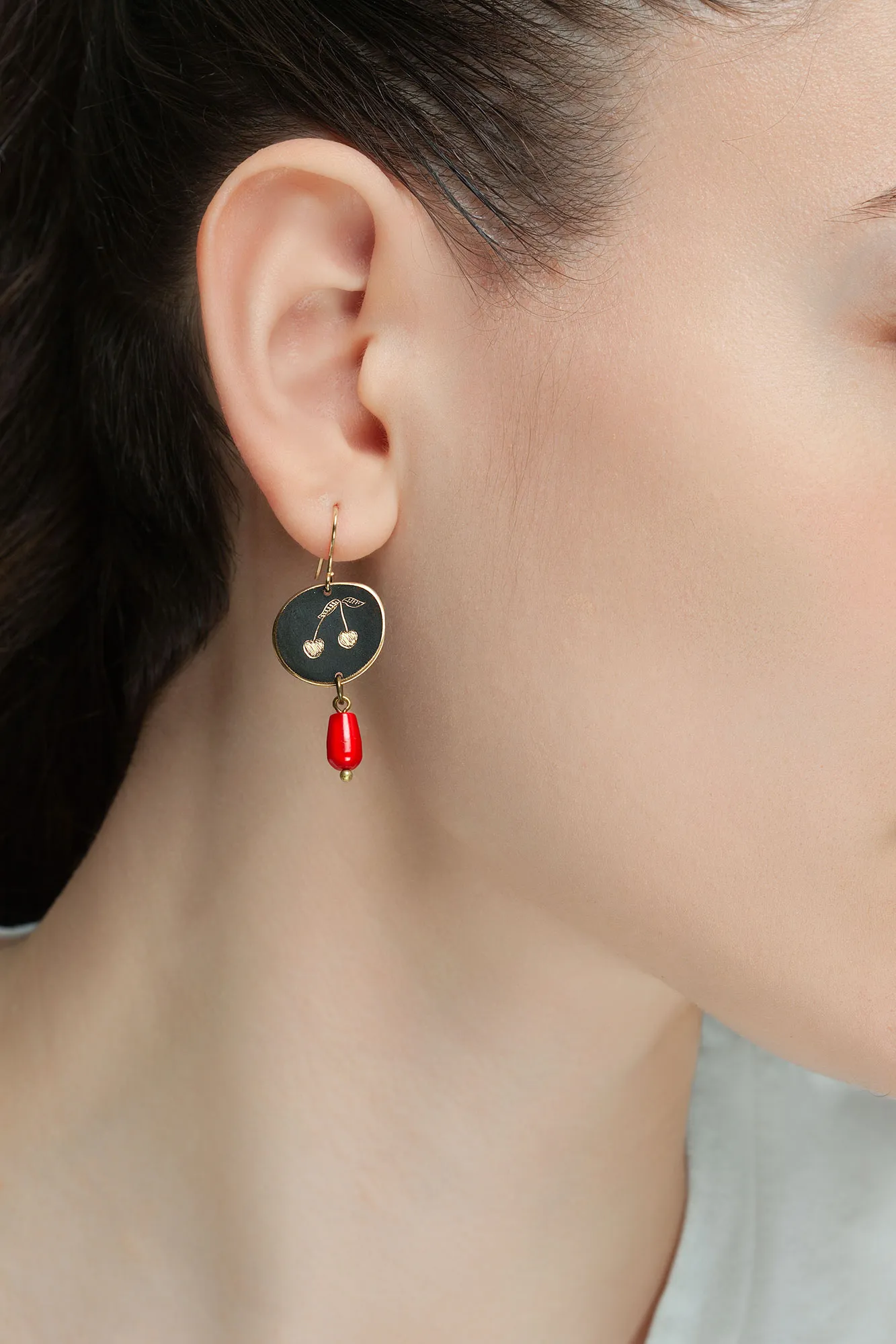 Handmade Jewellery | Eye & Cherry engraved bronze and silver earrings with corals gallery 1