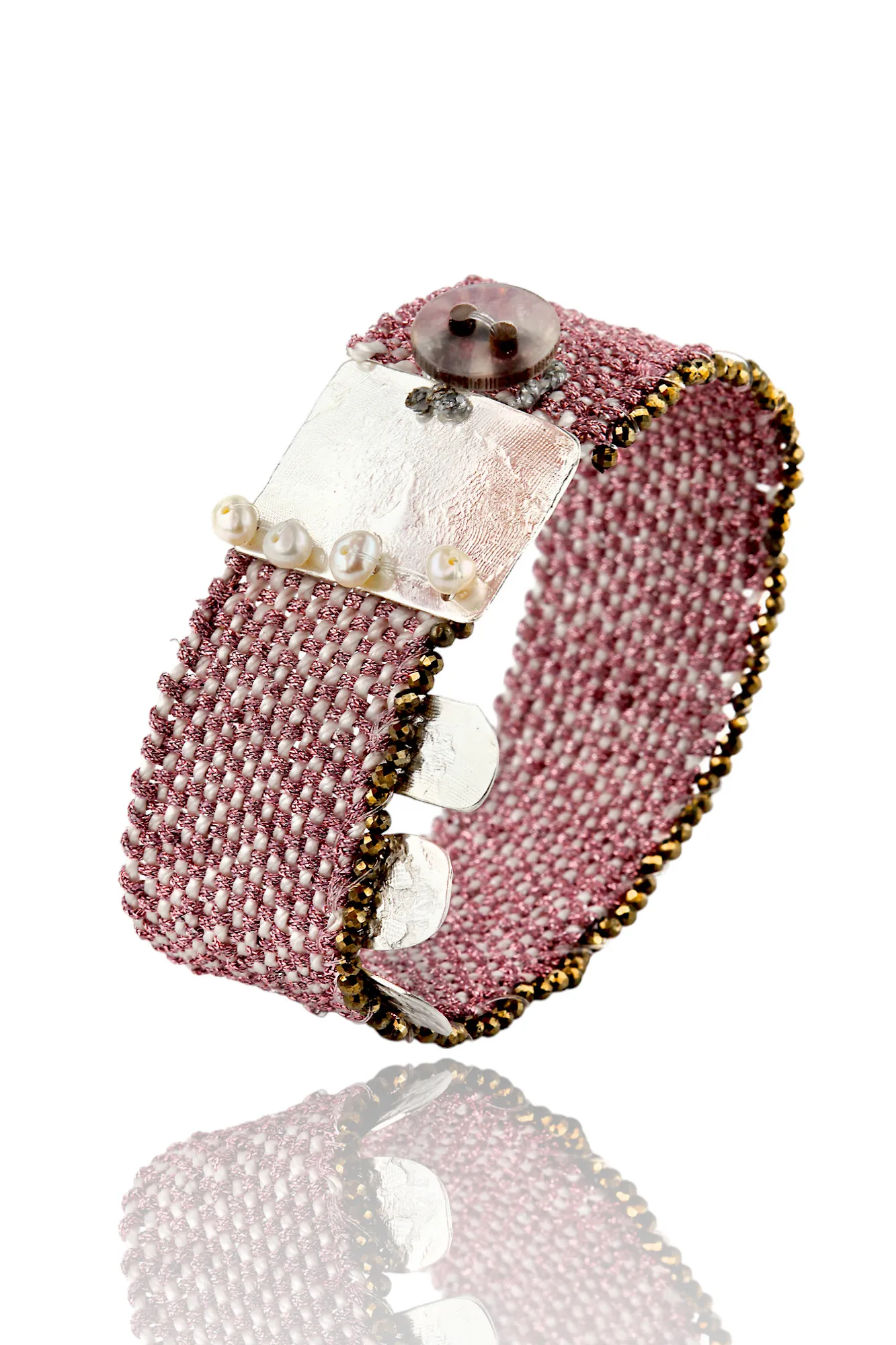 Woven bracelet with silver and pyrite