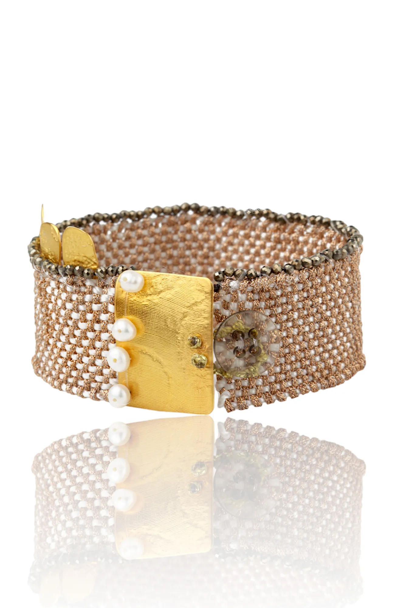 Handmade Jewellery | Woven bracelet with gold plated silver and pyrite gallery 1