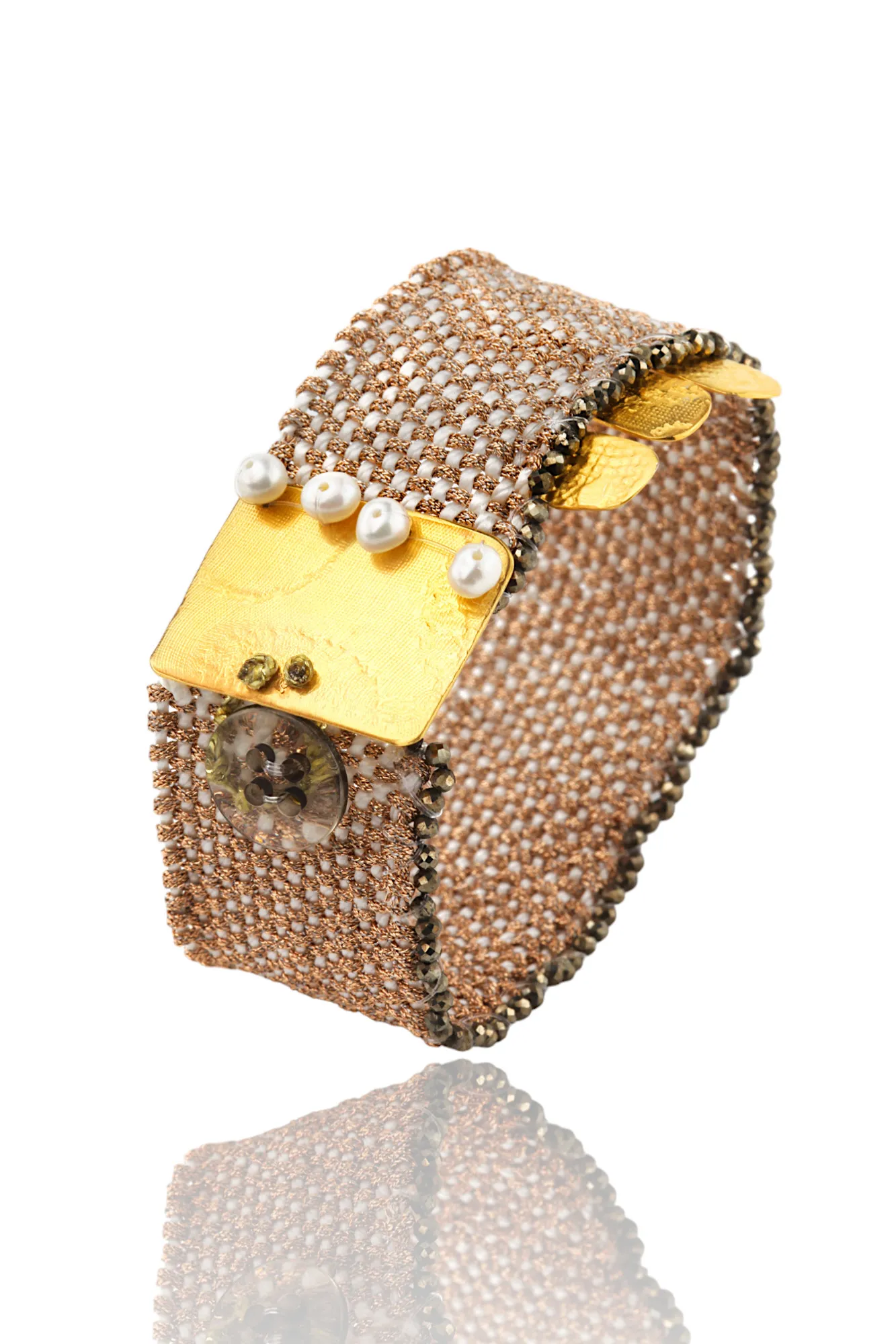 Handmade Jewellery | Woven bracelet with gold plated silver and pyrite main