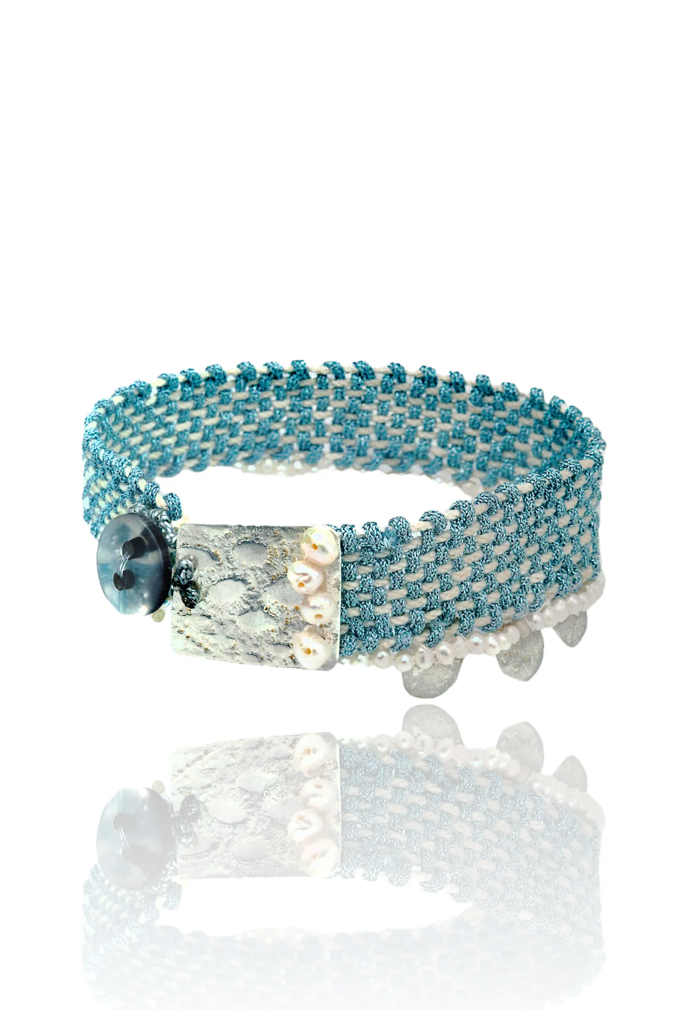 Handmade Jewellery | Woven bracelet with silver and pearls gallery 3