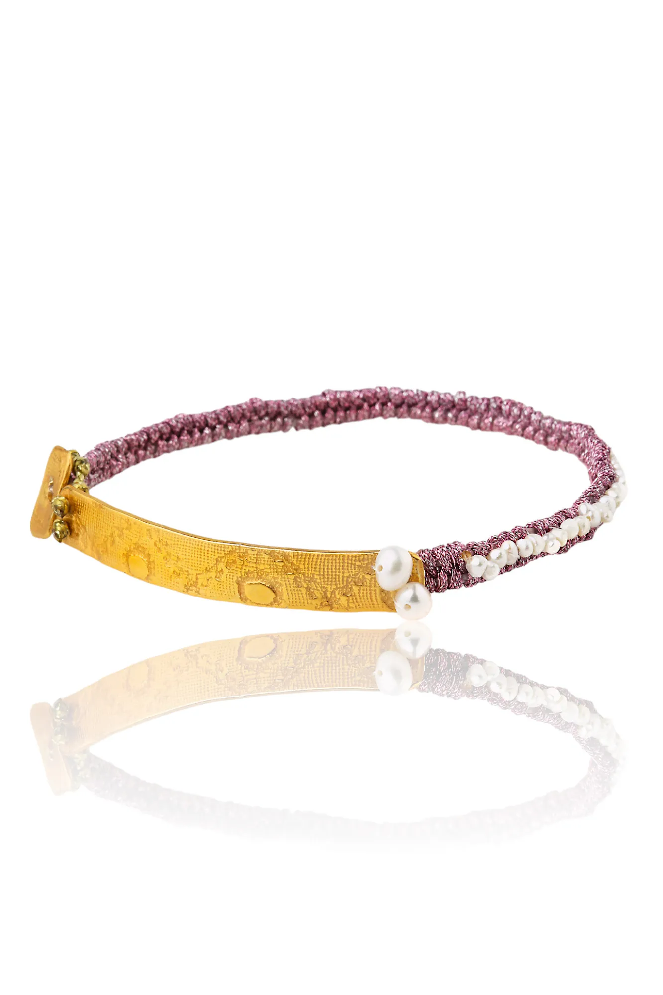 Handmade Jewellery | Woven bracelet with gold plated silver and pearls gallery 5