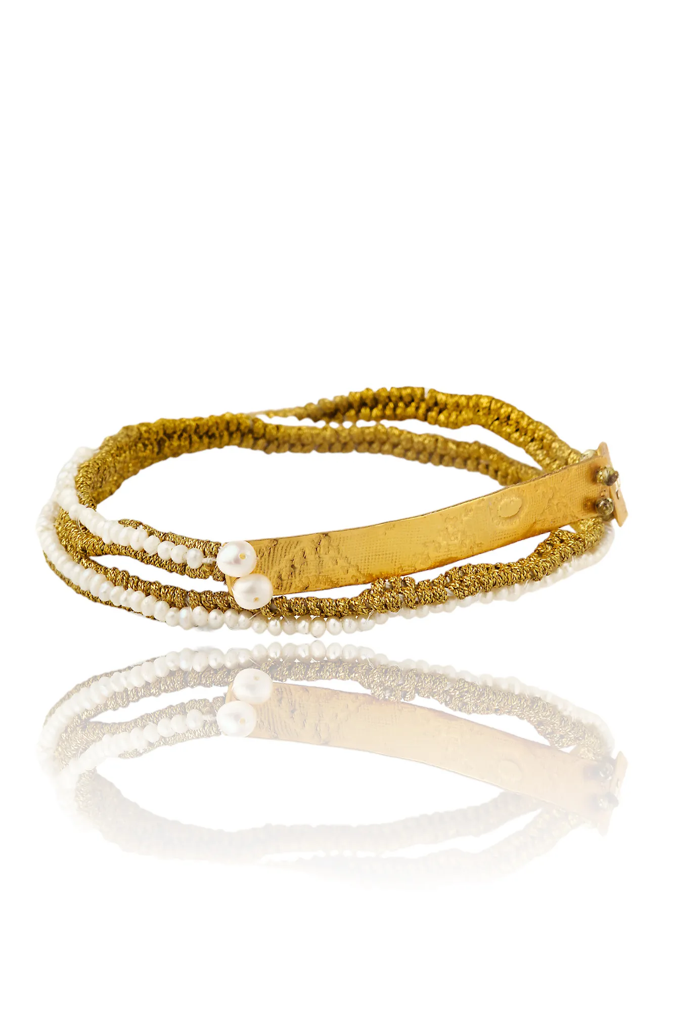 Handmade Jewellery | Woven necklace bracelet with gold plated silver and pearls gallery 1