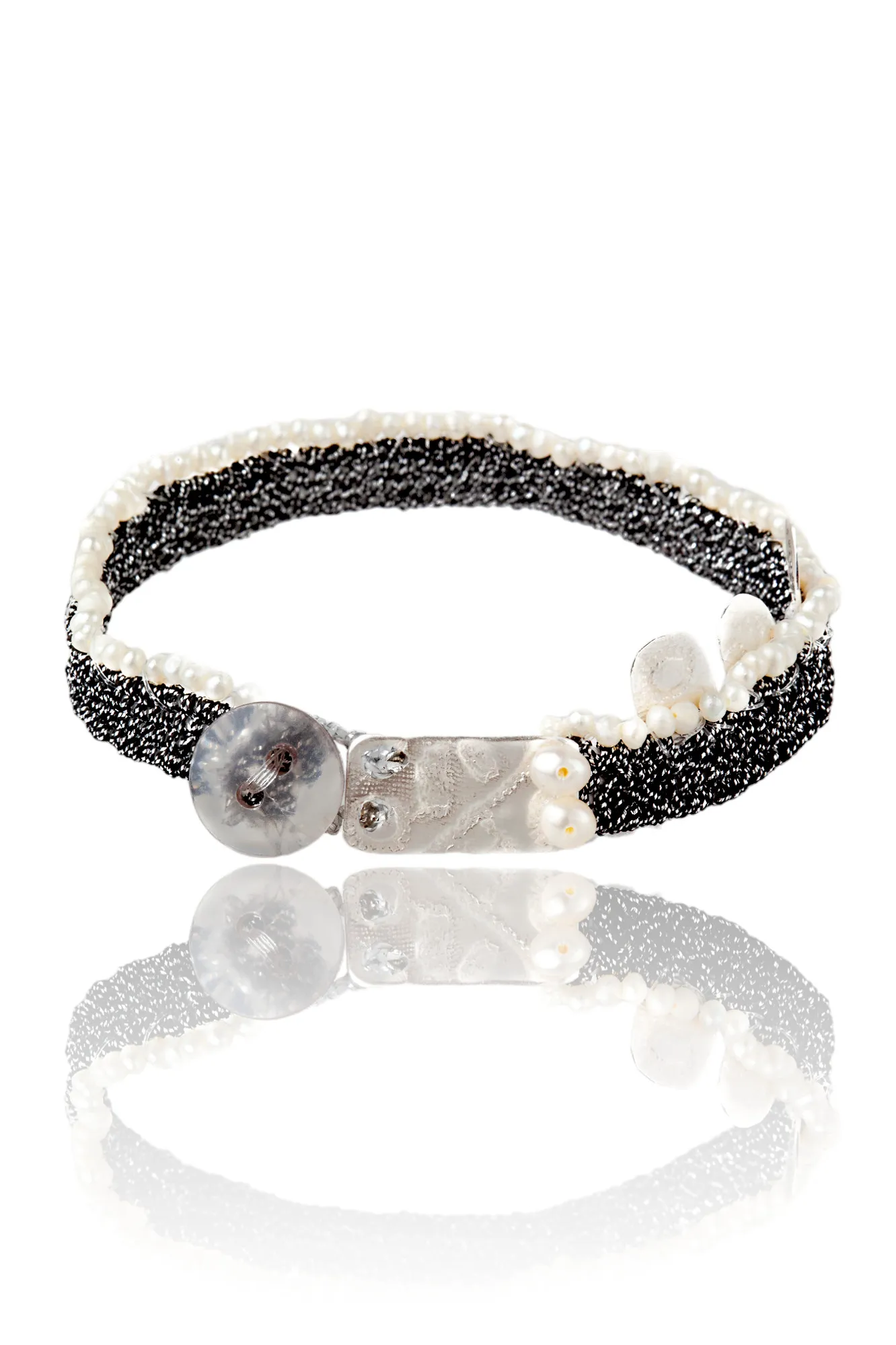 Handmade Jewellery | Woven bracelet with silver and pearls gallery 1