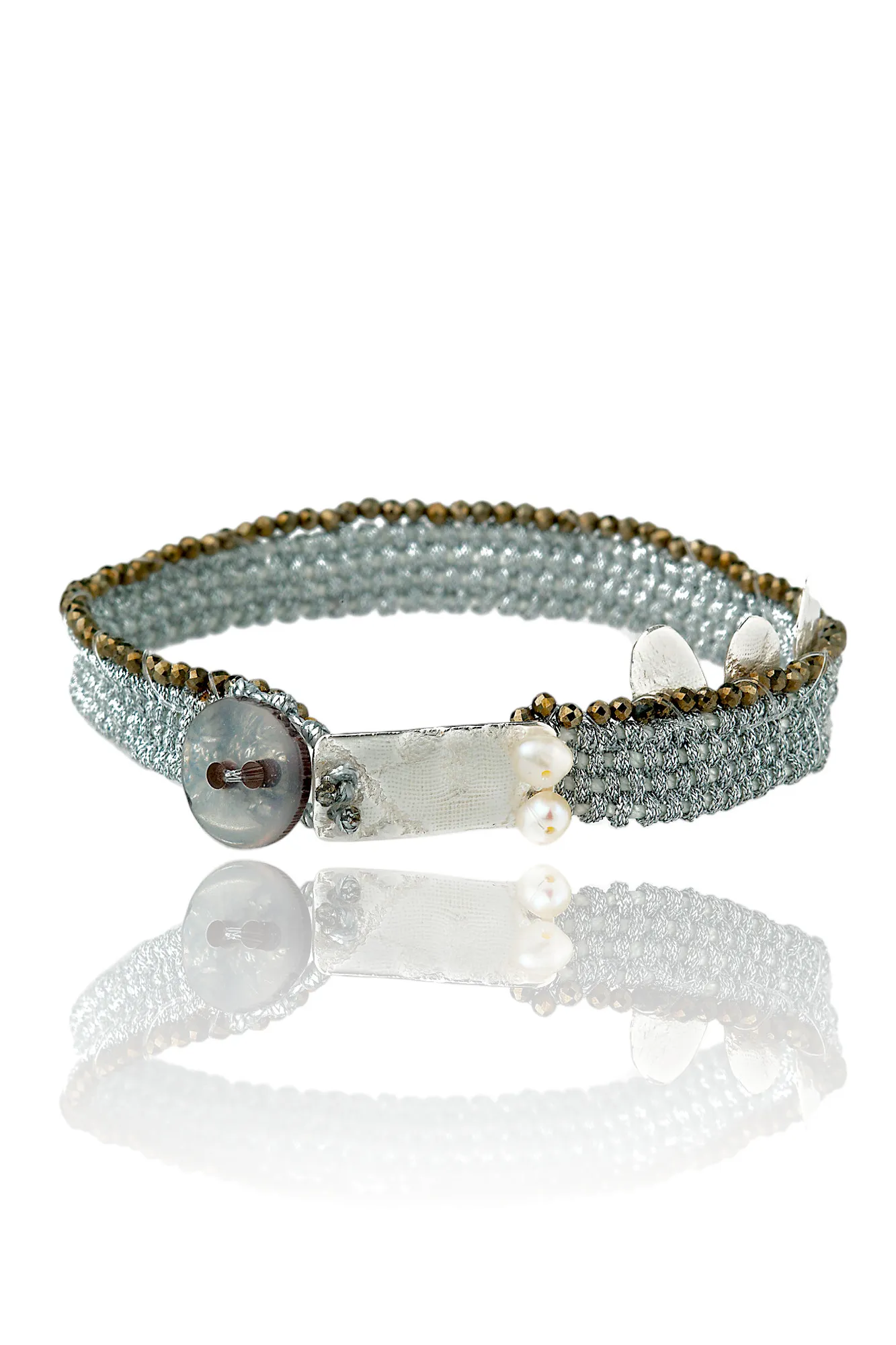 Handmade Jewellery | Woven bracelet with silver and pyrite main