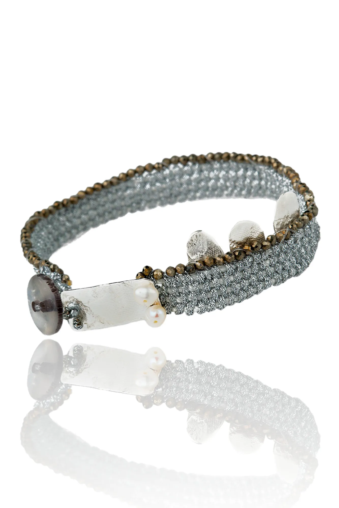 Handmade Jewellery | Woven bracelet with silver and pyrite gallery 1