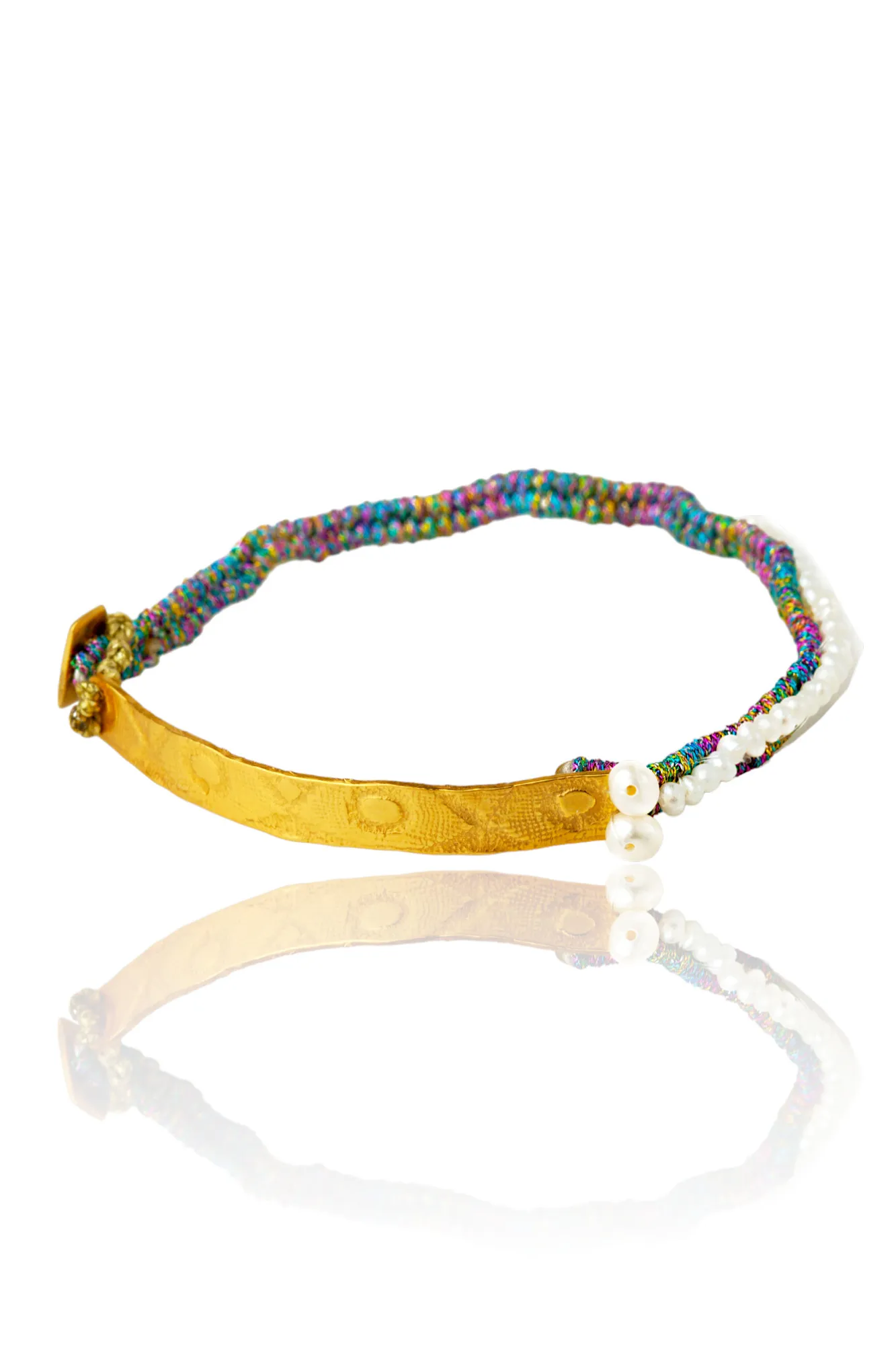 Handmade Jewellery | Woven multicolored bracelet with silver and pearls main