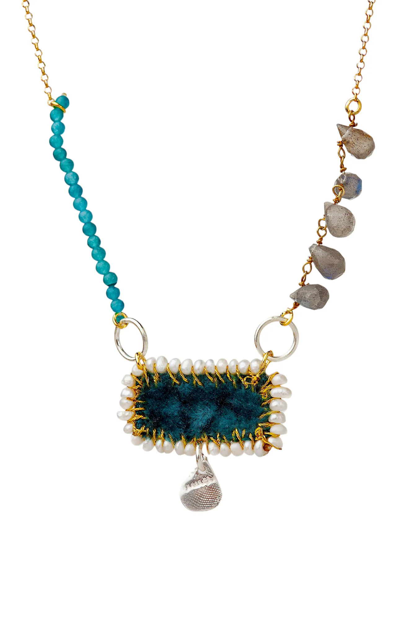 Gold plated silver necklace with pearls and labradorite