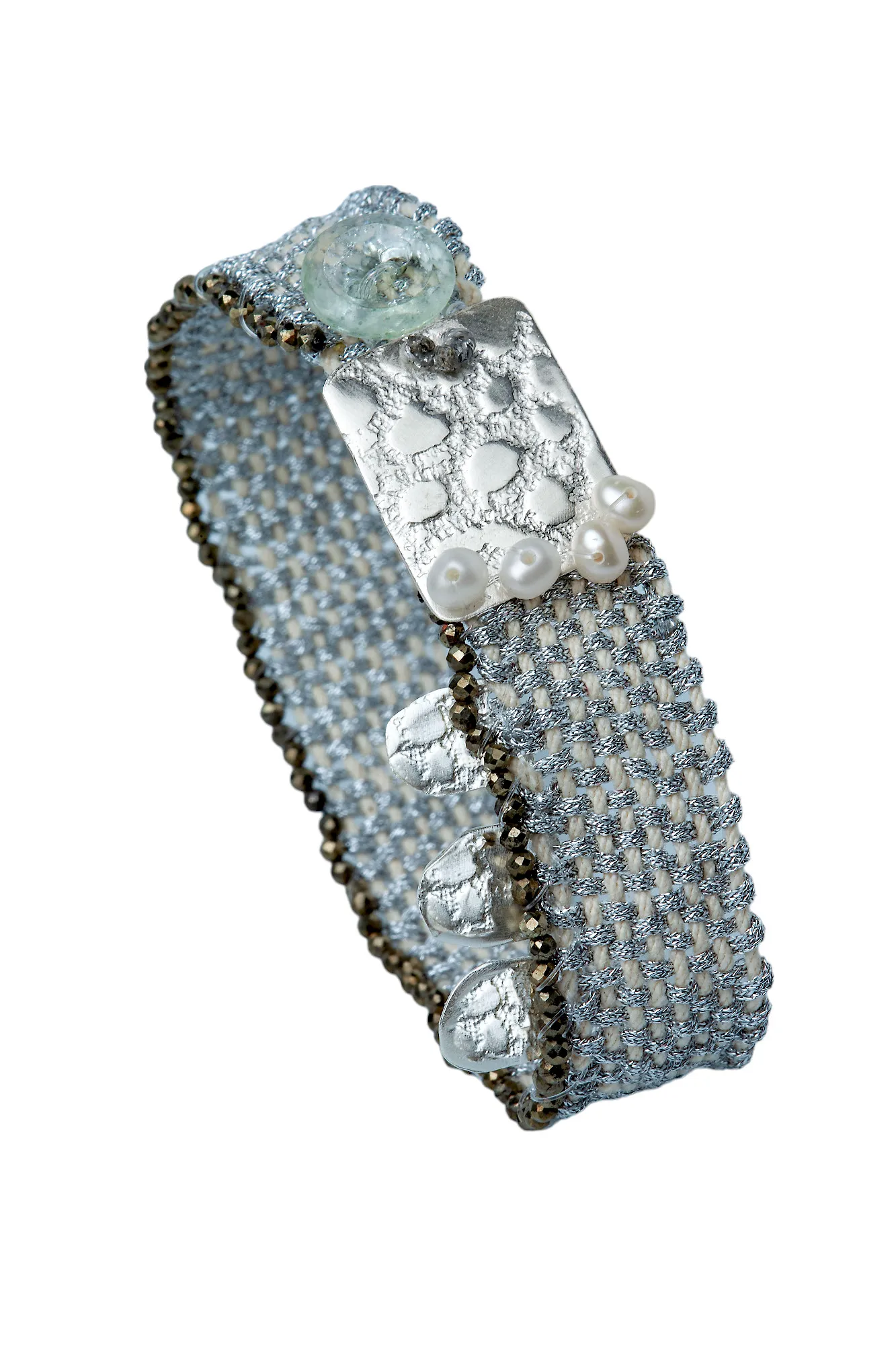 Handmade Jewellery | Woven bracelet plated silver and pyrite main